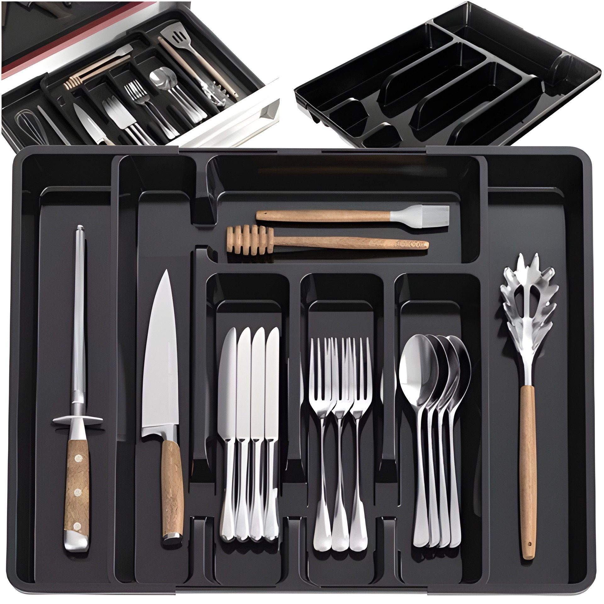 Ruhhy Besteckeinsatz Schubladeneinsatz Erweiterbarer Besteckkasten Schubladen Organizer (1 St), größenverstellbar
