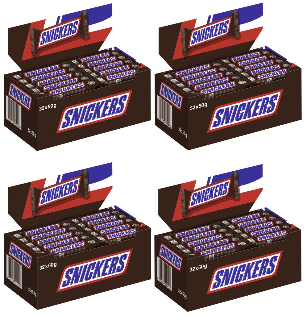 Mars GmbH Süßigkeit SNICKERS Riegel 4x32x50g, Milchschokolade mit Candy-Creme & Erdnüssen