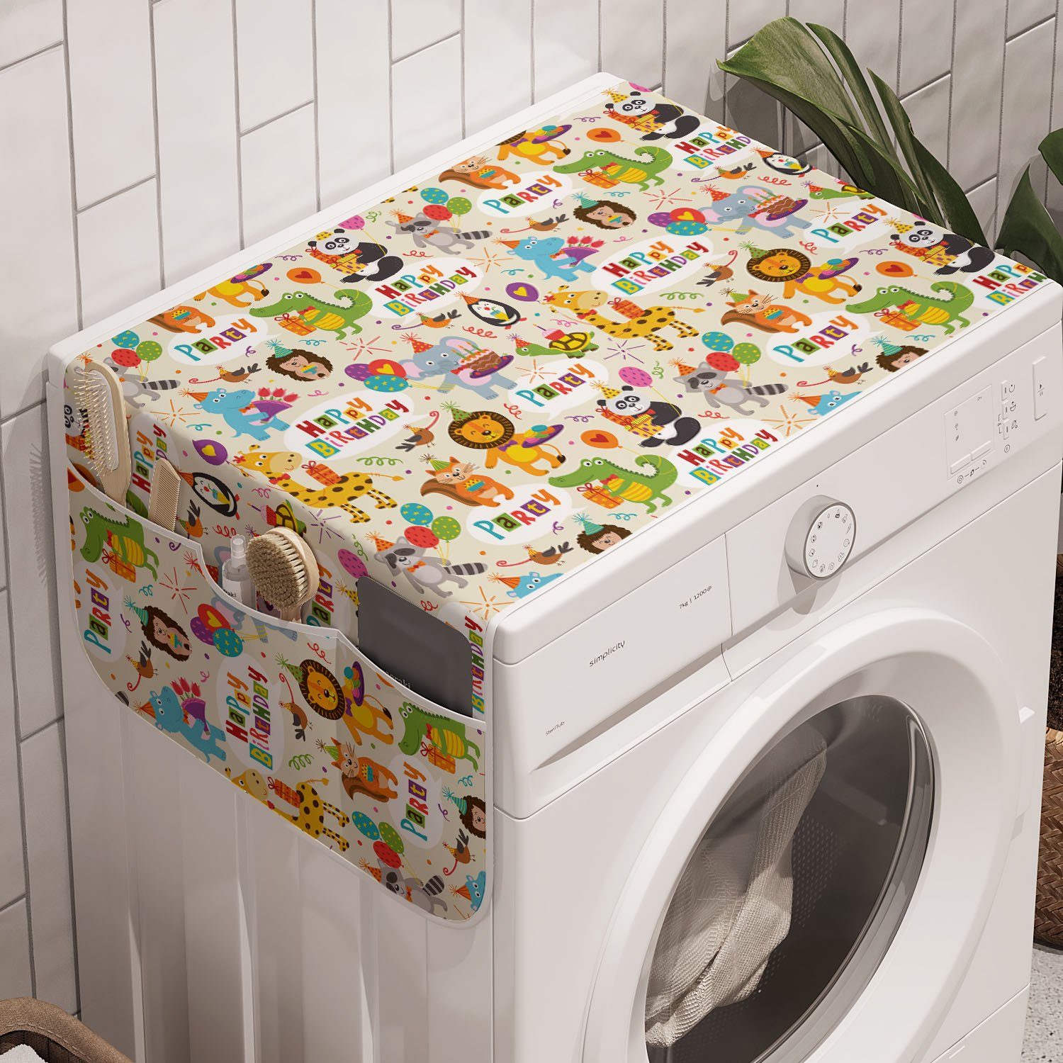 Waschmaschine Anti-Rutsch-Stoffabdeckung Trockner, Fun für und Tiere Glückliche Abakuhaus Badorganizer Geburtstagsfeier