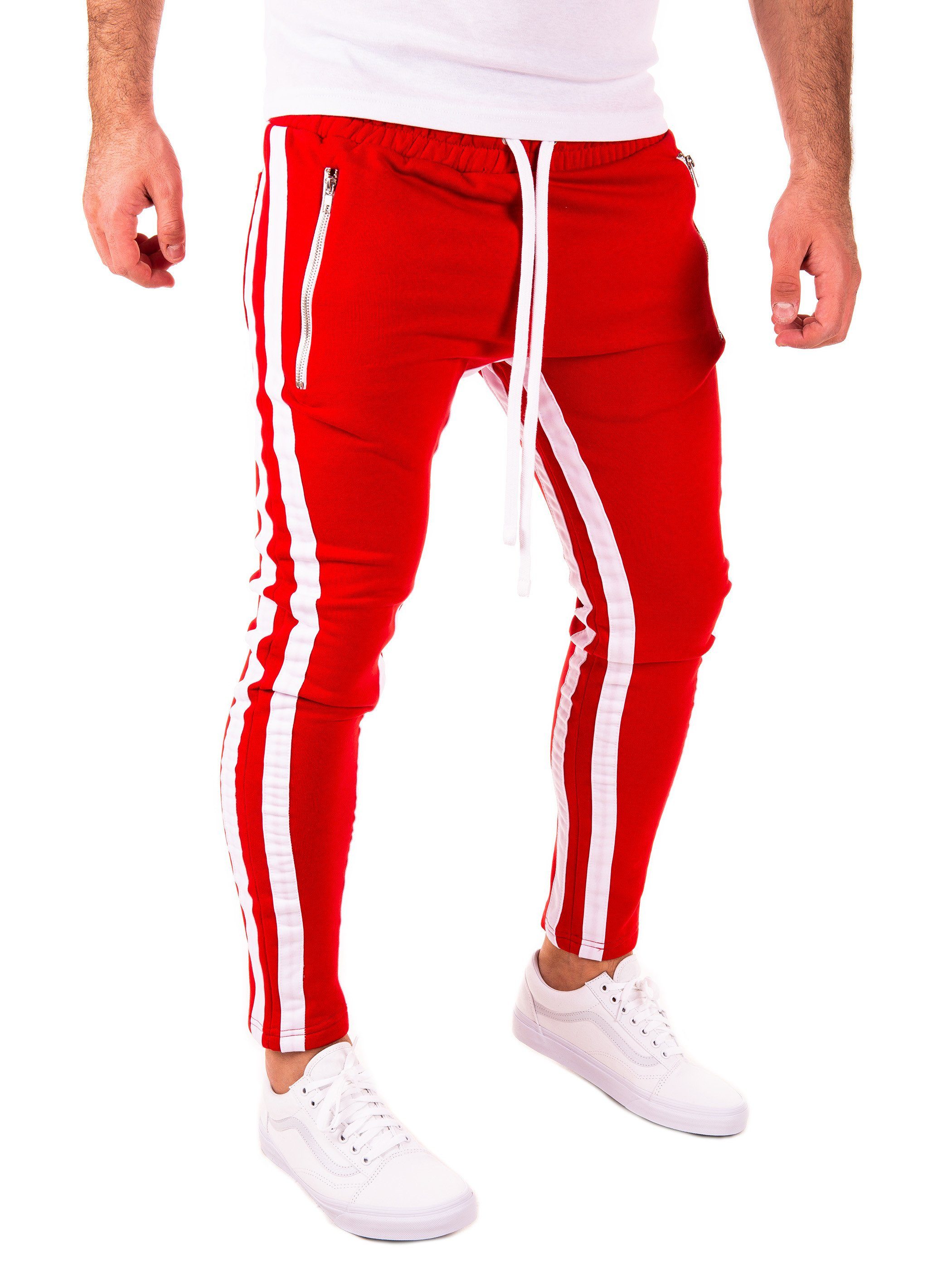 Pittman Jogginghose PITTMAN - Retro Track Pant 2 Stripes (1-tlg) mit elastischem, Bund mit Kordelzug Rot (red / white 0201)