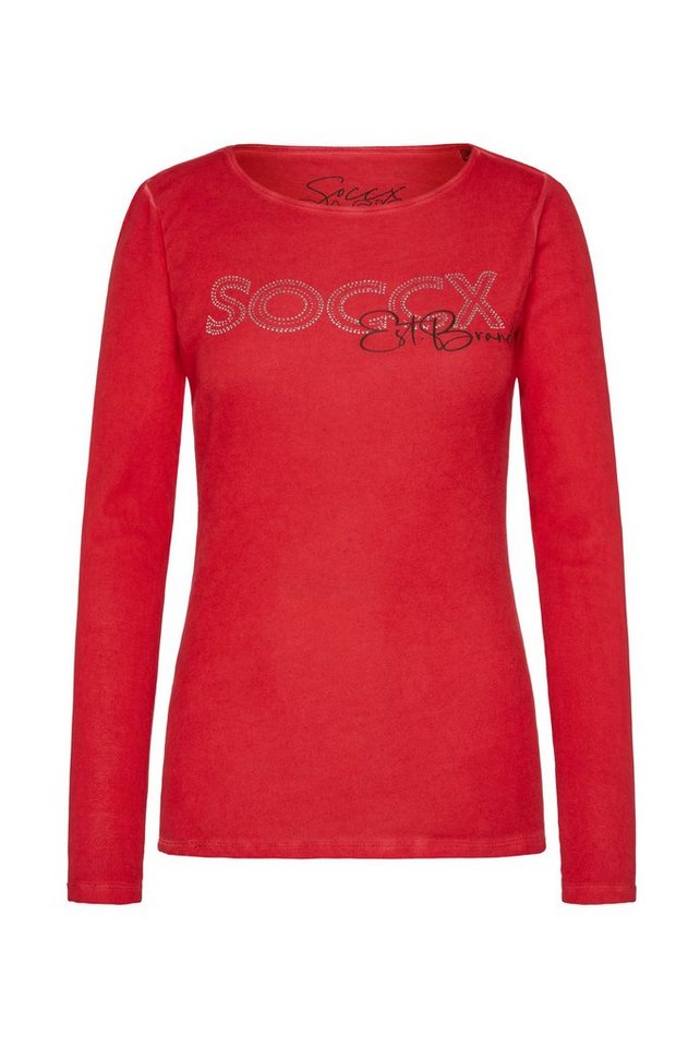 SOCCX Langarmshirt mit U-Boot-Ausschnitt, Oil Dyed