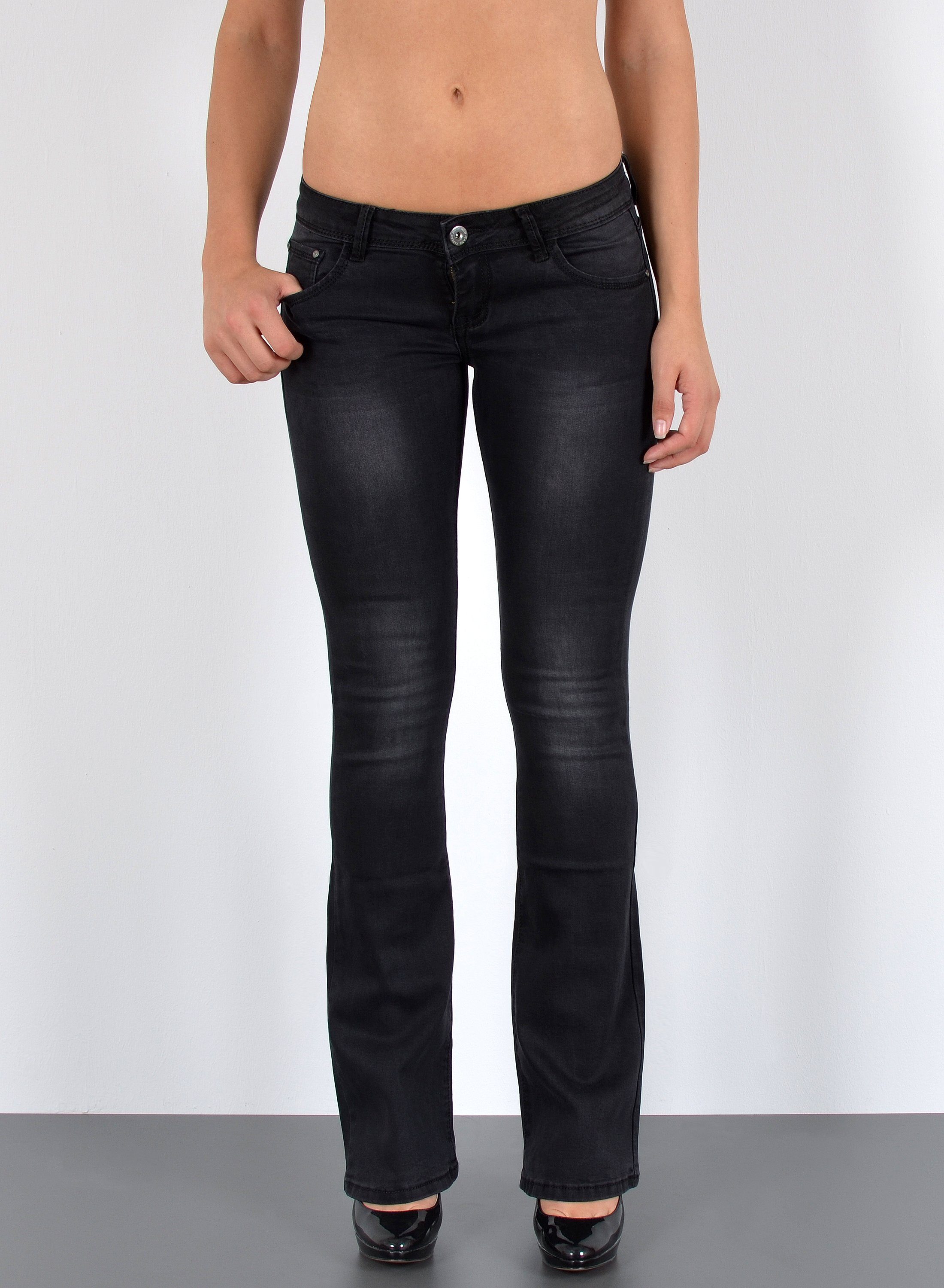 ESRA Bootcut-Jeans Damen Flared Jeans Bootcut Damen Jeanshose Schlaghose Schlagjeans B6 Bootcut Jeans Damen Low Waist Stretch Jeans Damen Schlag bis Übergröße