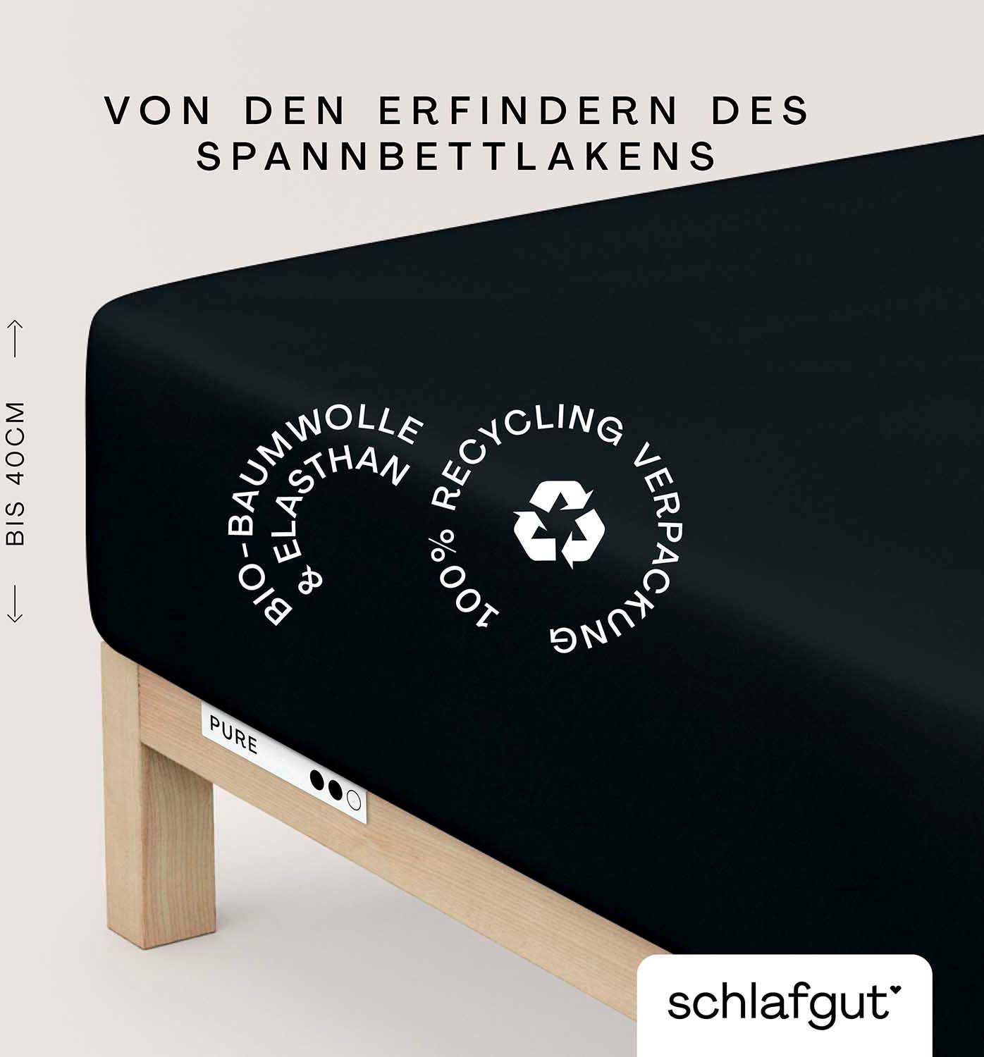 Schlafgut Spannbettlaken PURE BOXSPRING Bio-Baumwolle mit Elasthan, 170 g/m², Bettlaken, Jersey-Elasthan, Gummizug: rundum, (1 Stück), PREMIUM Boxspringbett Laken bis 40 cm Höhe, dehnbar blickdicht, straff