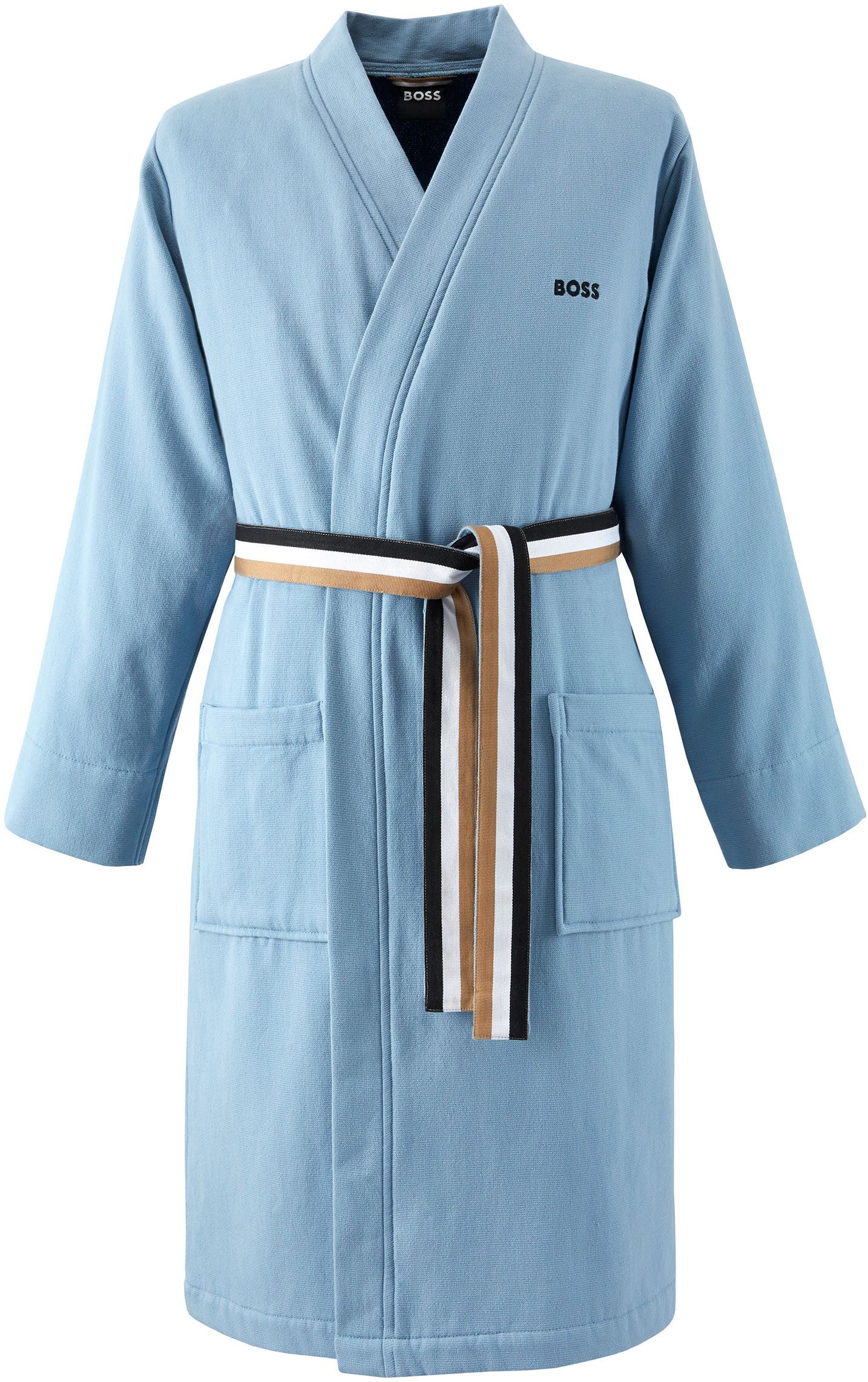 BOSS Home Bademantel BLINEA, Midilänge, Frottier, Kimono-Kragen, Gürtel, mit Label-Applikationen