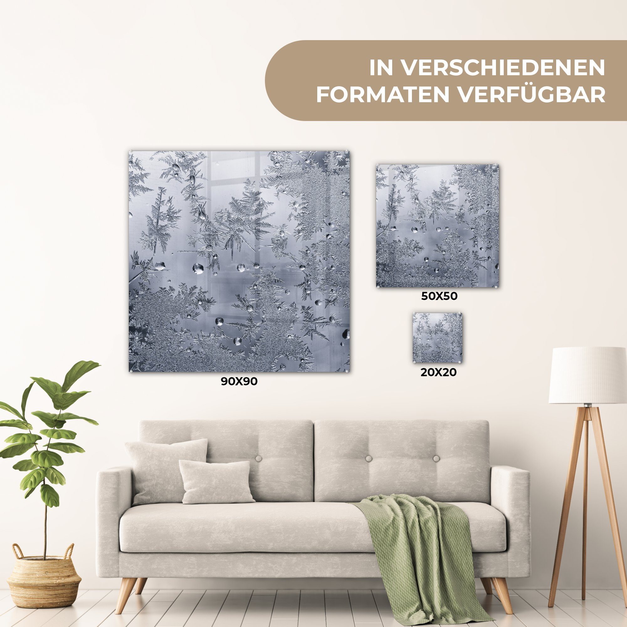 St), auf schwarz-weiß, eines Wanddekoration Glasbilder Glases Acrylglasbild Bilder in - Glas Wandbild gefrorenen auf (1 - Glas MuchoWow Nahaufnahme Foto -