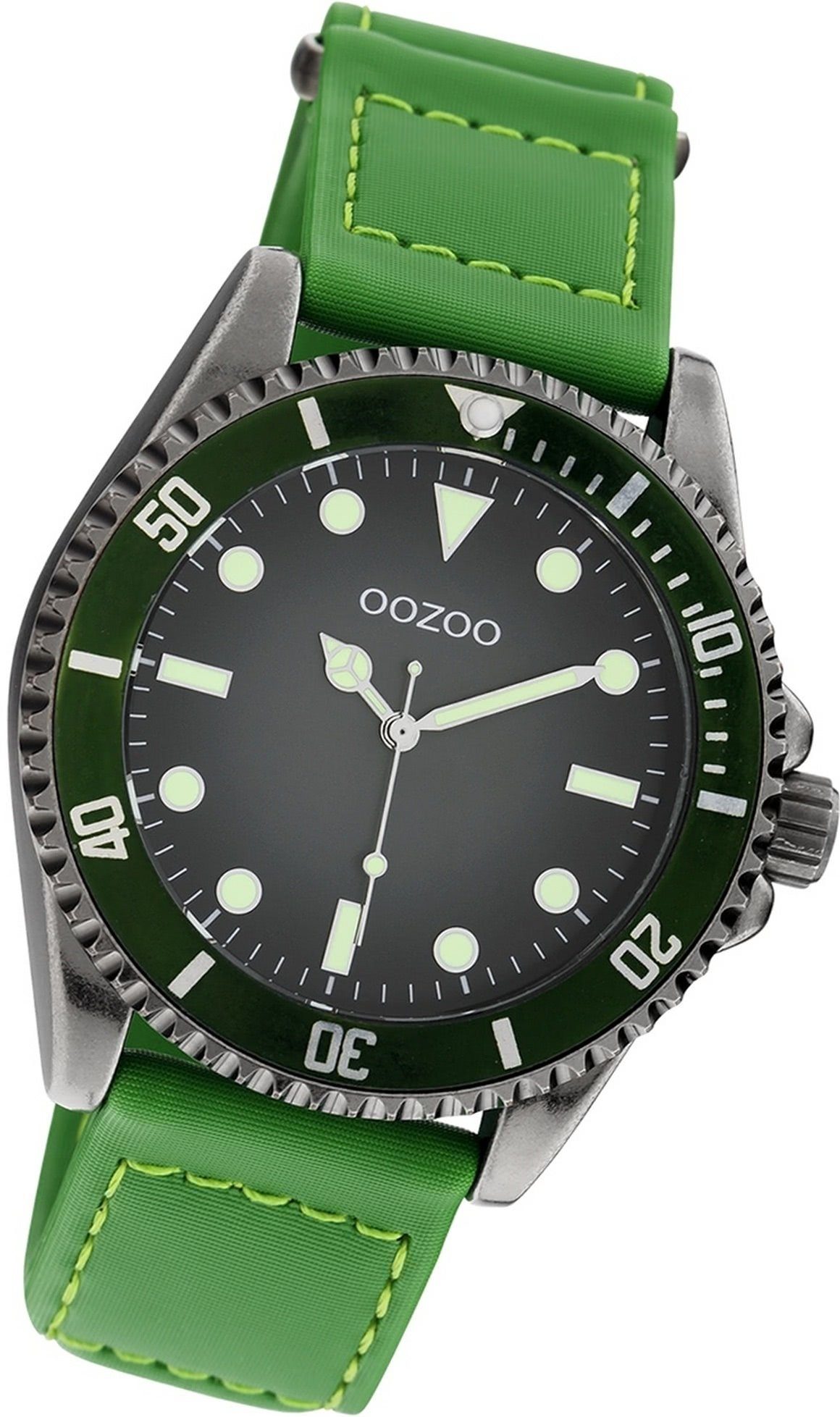 OOZOO Quarzuhr Oozoo Herren Armbanduhr Timepieces, Herrenuhr Lederarmband grün, rundes Gehäuse, groß (ca. 42mm) | Quarzuhren