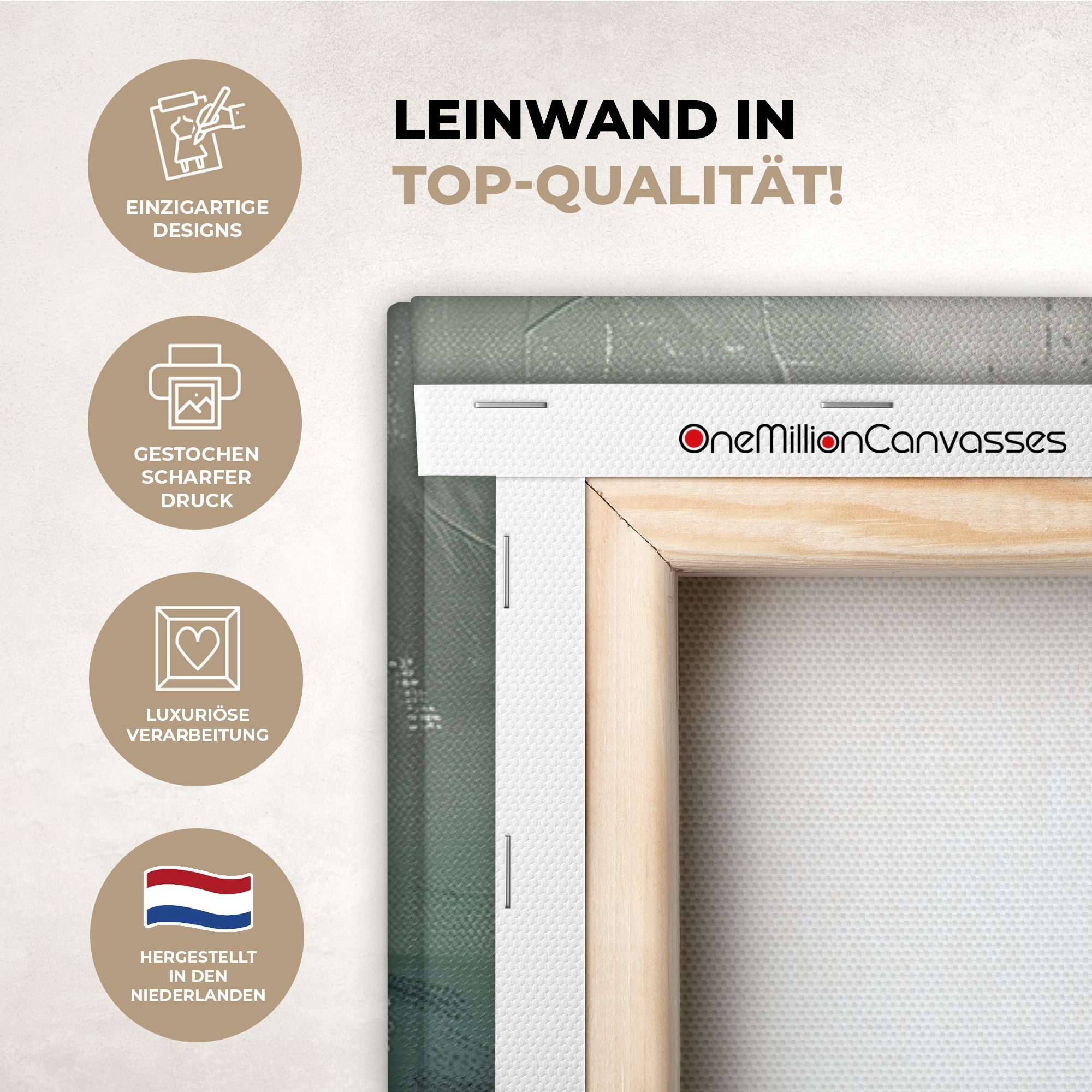 OneMillionCanvasses® Leinwandbild Panorama Grün - Modern - Abstrakt - Gold, Fotodruck (1 St), Wandbild XXL für Wohnzimmer Küche 100x50 cm