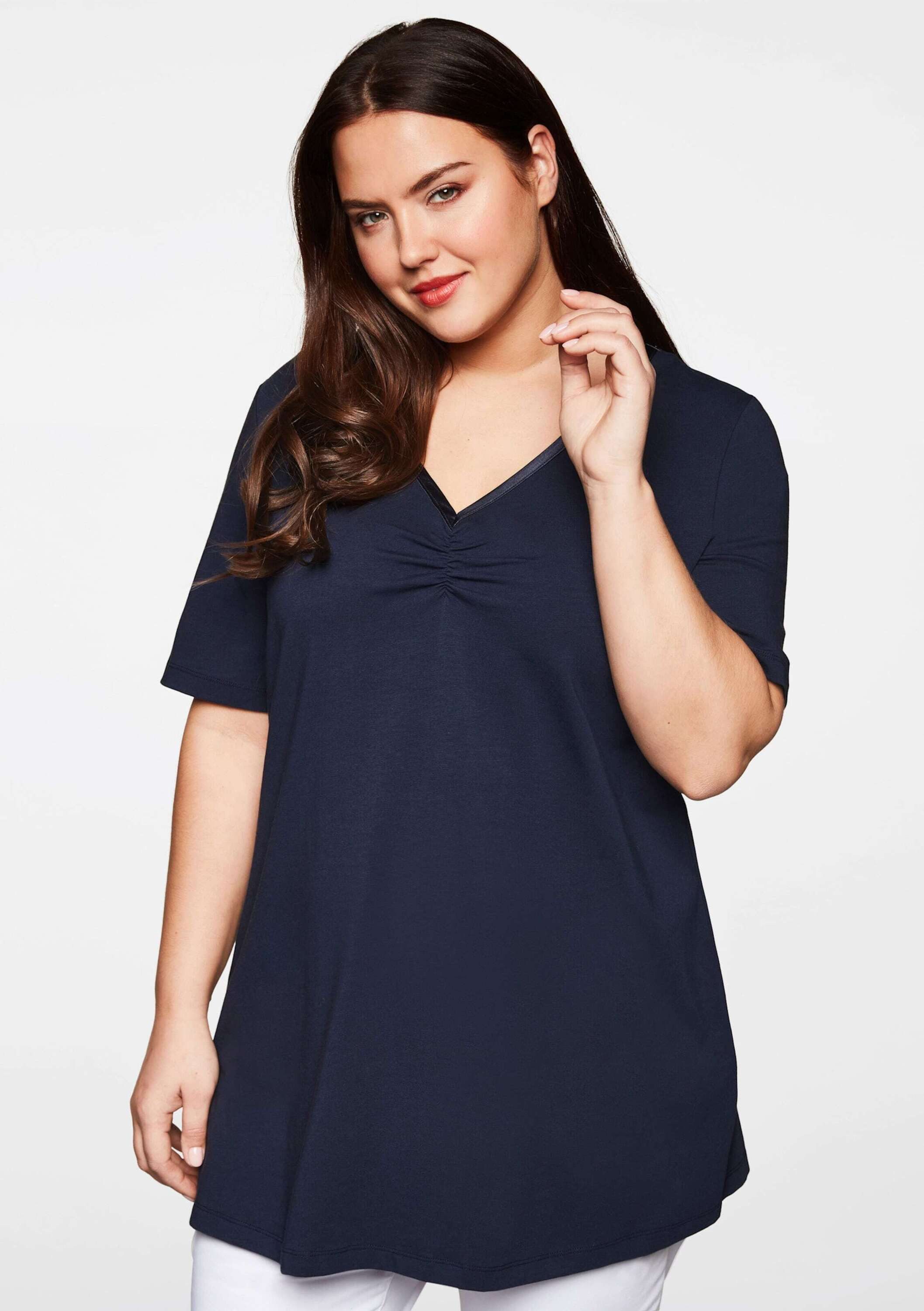 Sheego T-Shirt Longshirt Kurzarm mit Raffung günstig online kaufen
