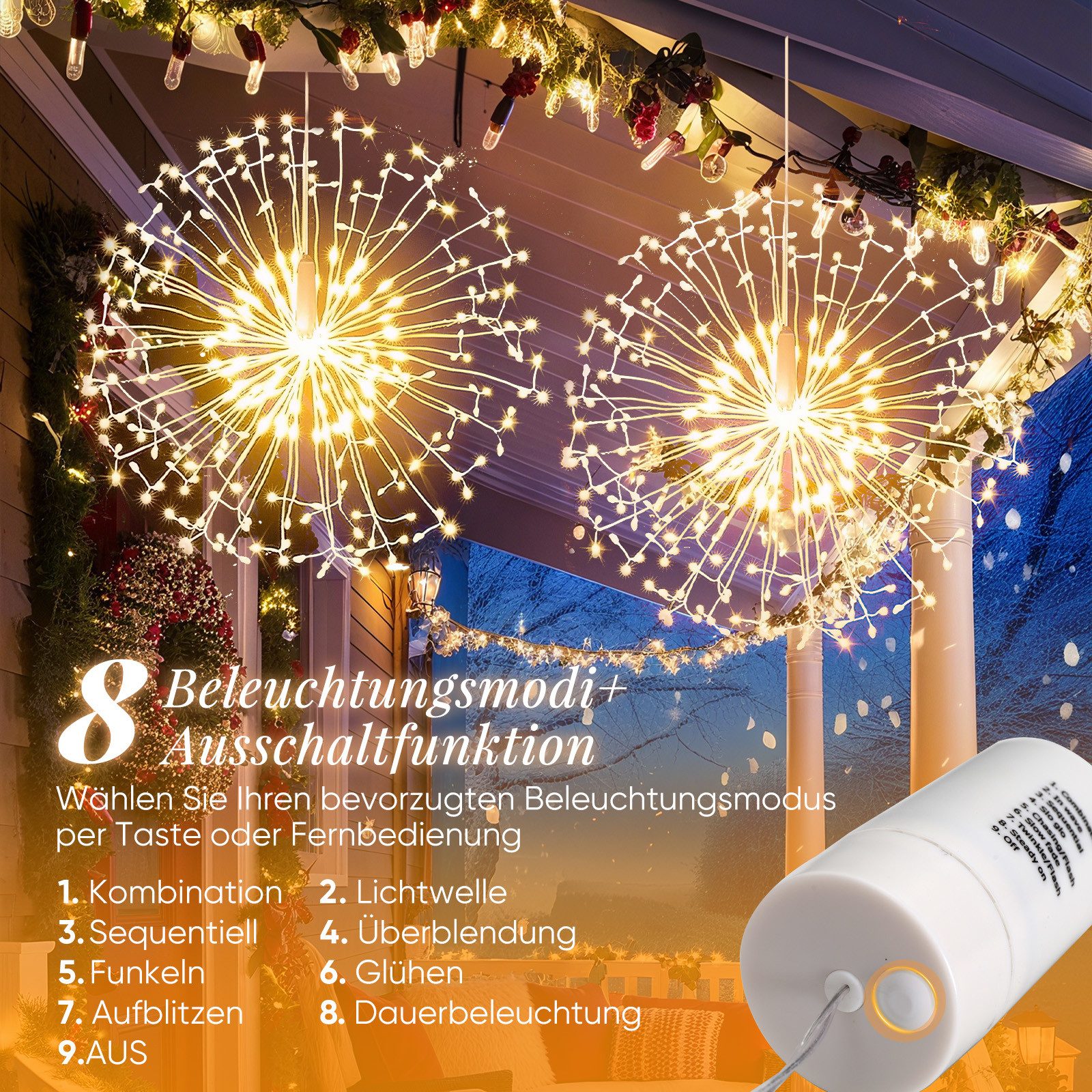 Salcar LED-Lichterkette 198 LED Feuerwerk Lichterkette Weihnachts Dekoratio günstig online kaufen
