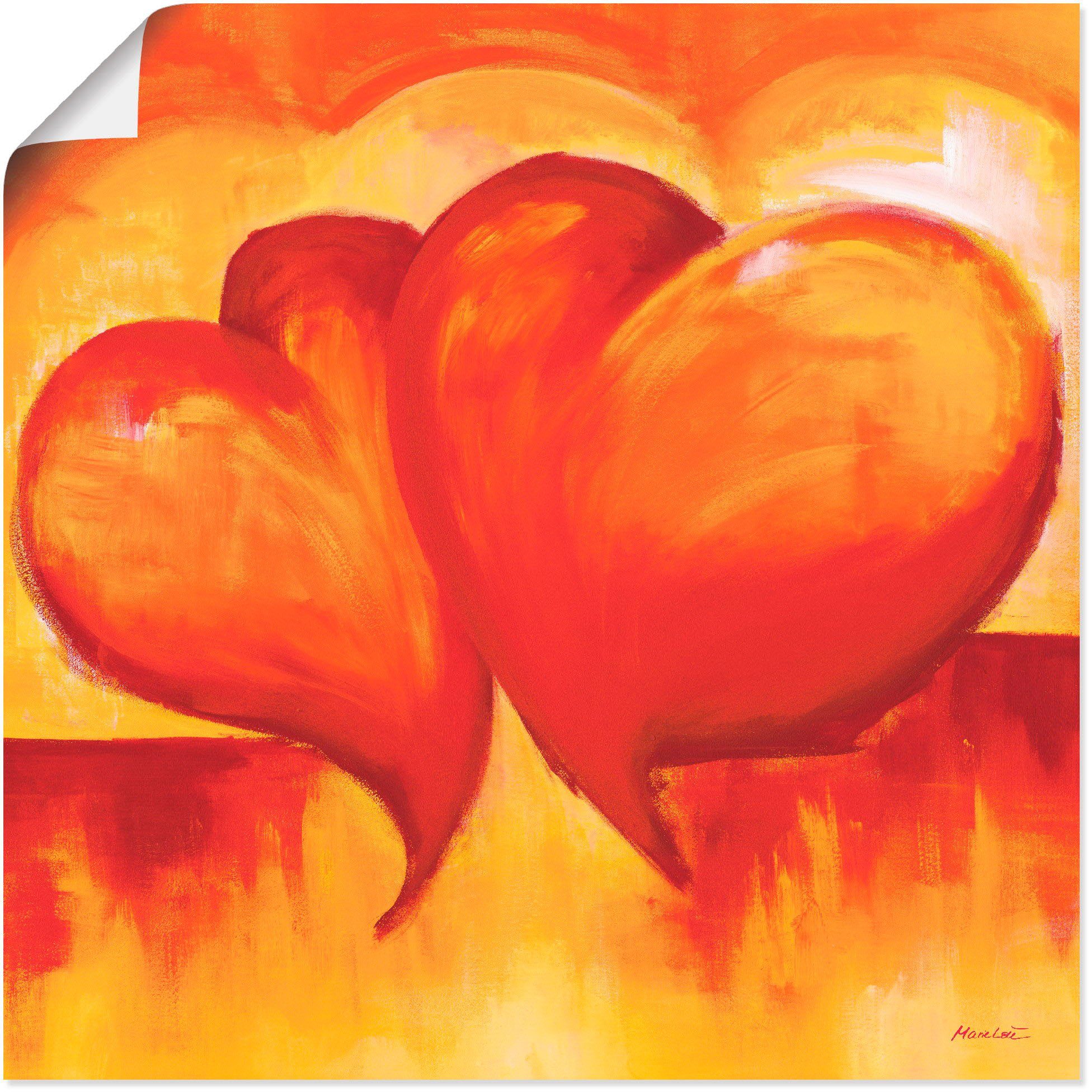 Artland Wandbild Abstrakte Herzen Orange, Leinwandbild, - oder Poster Herzen als (1 versch. Größen St), in Wandaufkleber Alubild