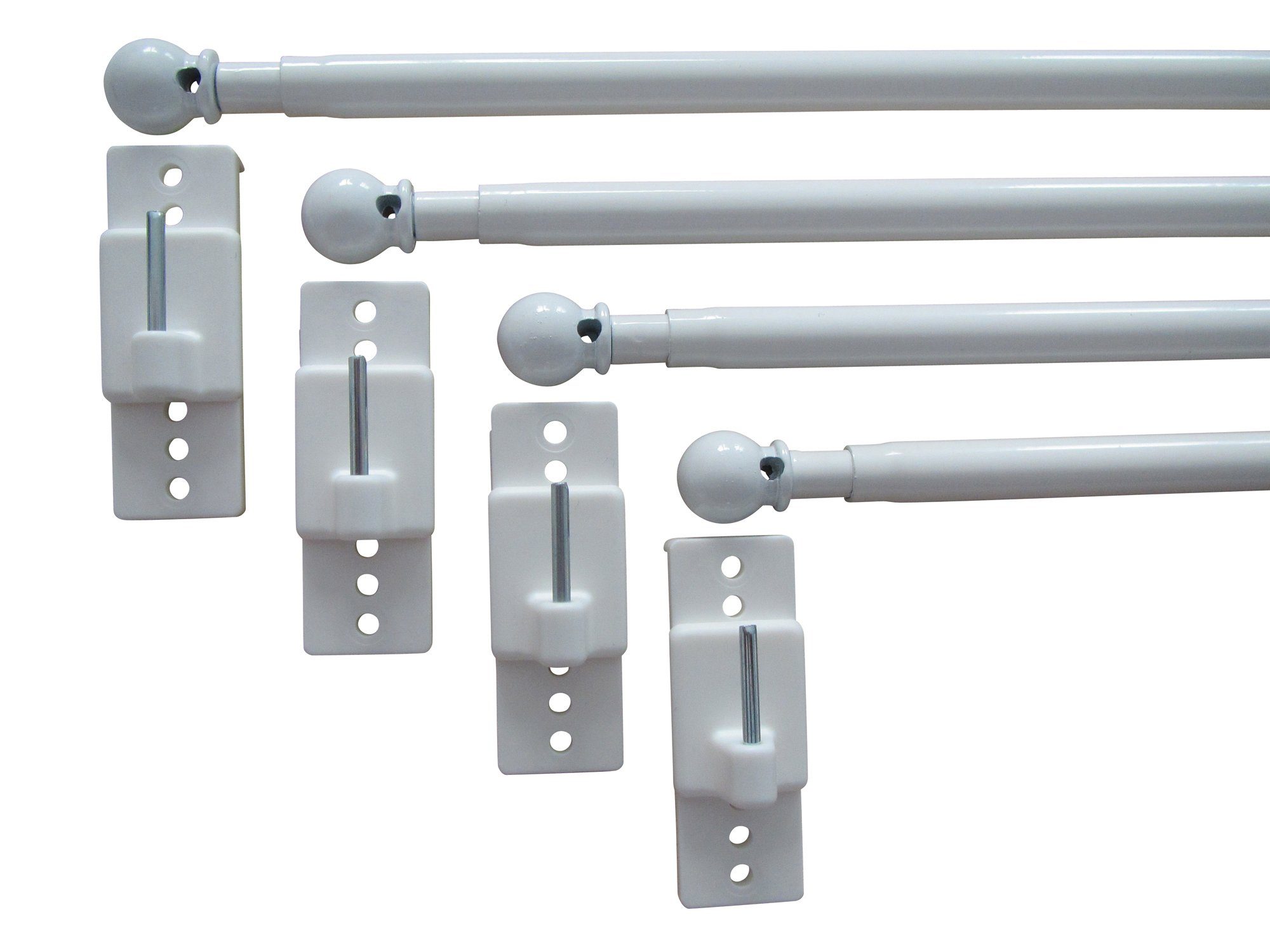 rewagi Vitragenstange Set 4 Vitragenstangen Silvio - 8 Klebehaken verstellbar, Cafehausstange, Gardinenstange 1 Set