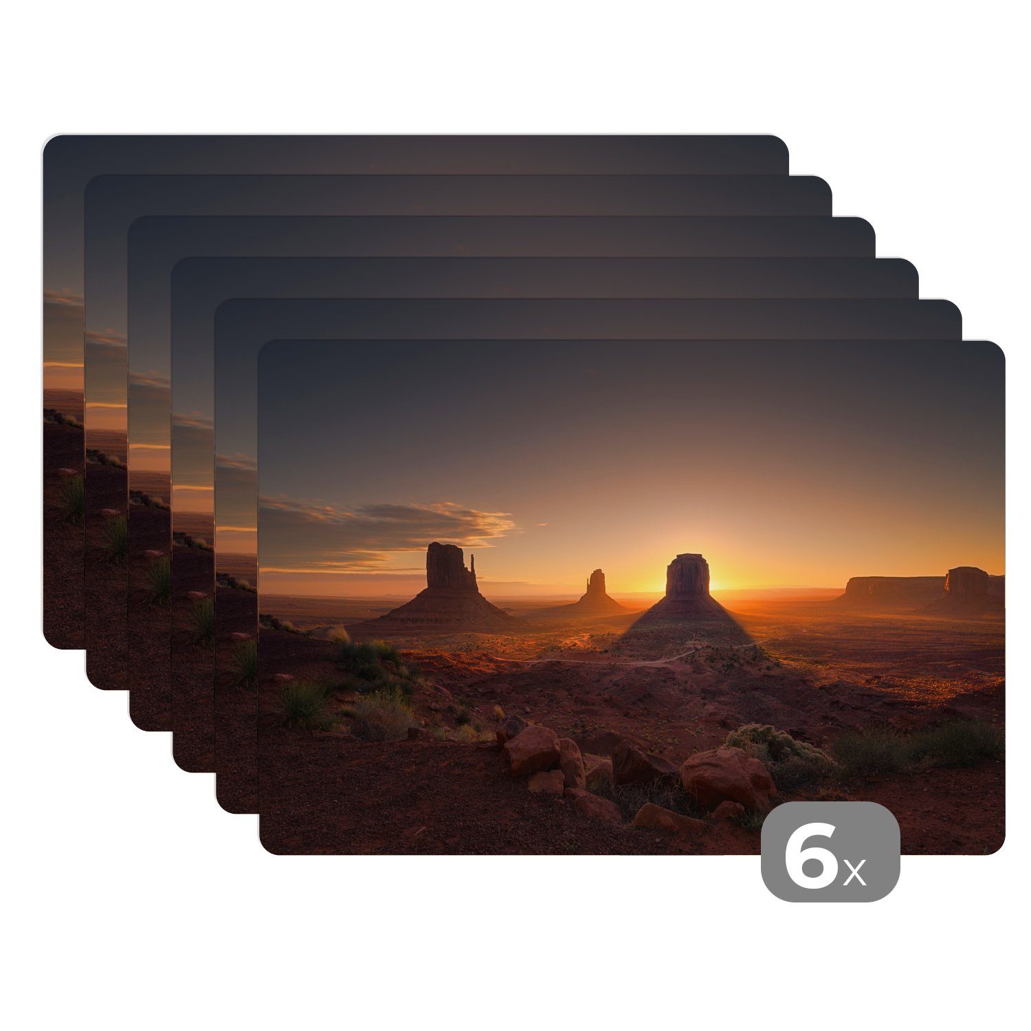 Platzset, Sonnenuntergang im Monument Valley in den USA, MuchoWow, (6-St), Platzset, Platzdecken, Platzmatte, Tischmatten, Schmutzabweisend