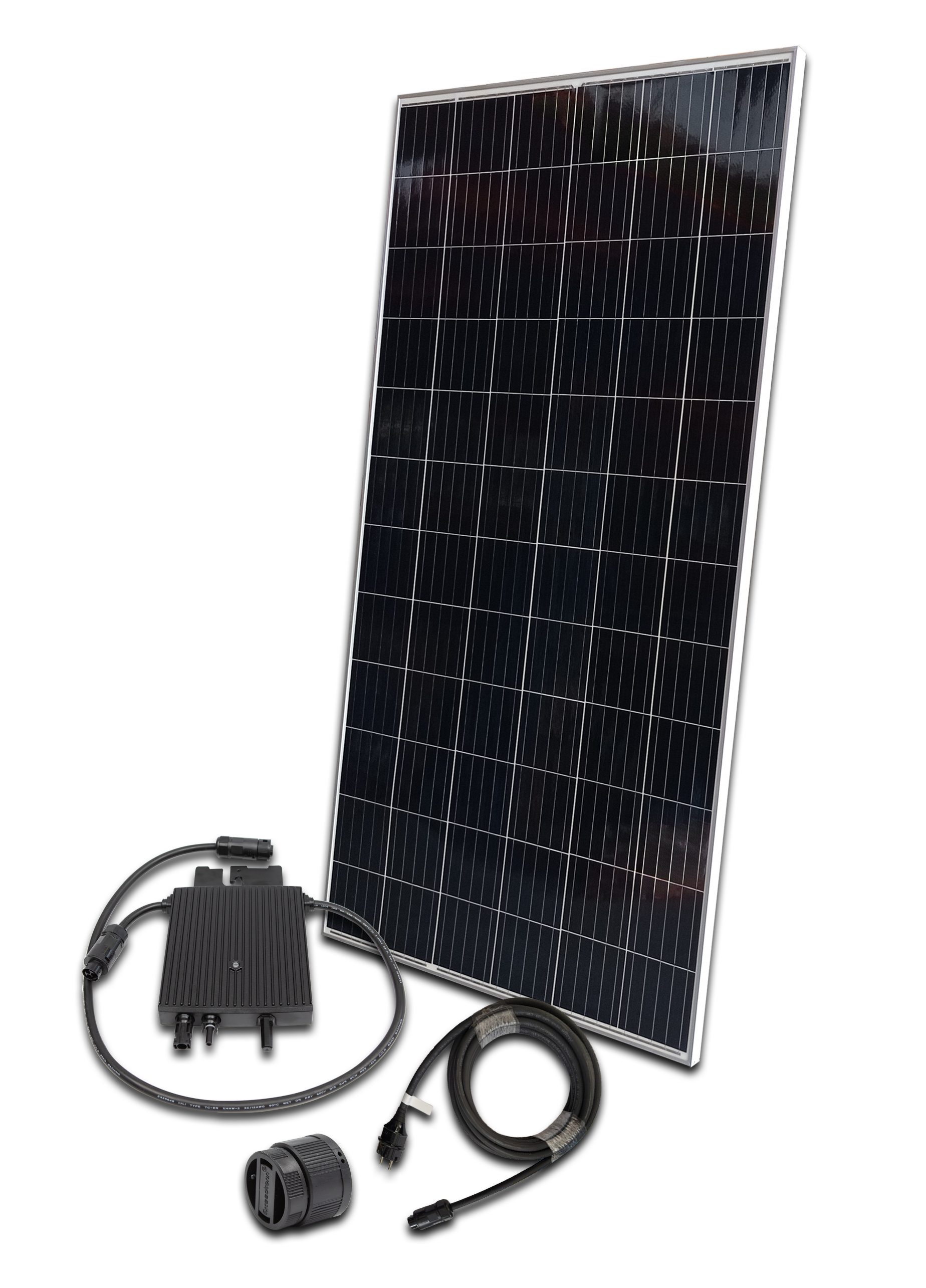 Sunset Balkonkraftwerk SUNpay®420LW plus, Solarmodul ohne Glas, leicht, "Made in Germany“, 420 W, Monokristallin, (Set, inkl. 420 W-Modul, HERF-Wechselrichter, 5 m AC-Kabel m. Schukostecker), Solaranlage speziell für Balkone in Hoch-/Mietshäusern, steckerfertig
