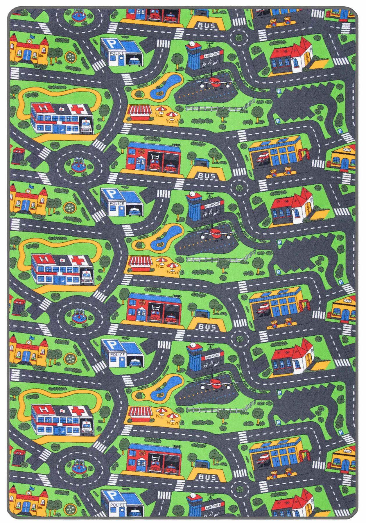 Primaflor-Ideen in Textil Kinderteppich Spielteppich CITY, Made in Belgium, rechteckig, Höhe: 5 mm, Straßen-Teppich, Straßenbreite ca. 9 cm, Kinderzimmer