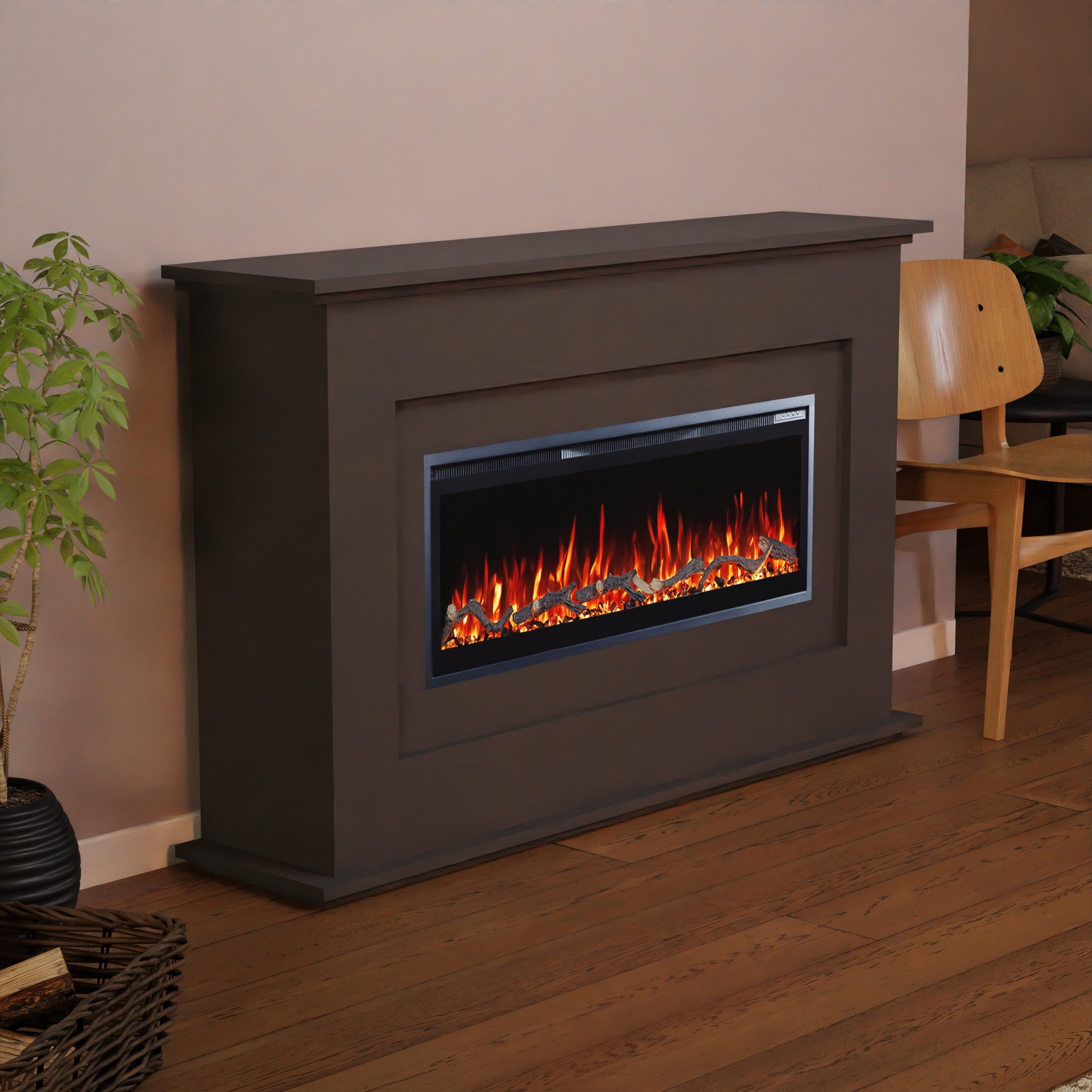 GLOW FIRE Elektrokamin RHEA LED Kamin mit Heizung, Elektrischer Kamin mit 3D Feuer mit Heizung, 2 Dekorationen