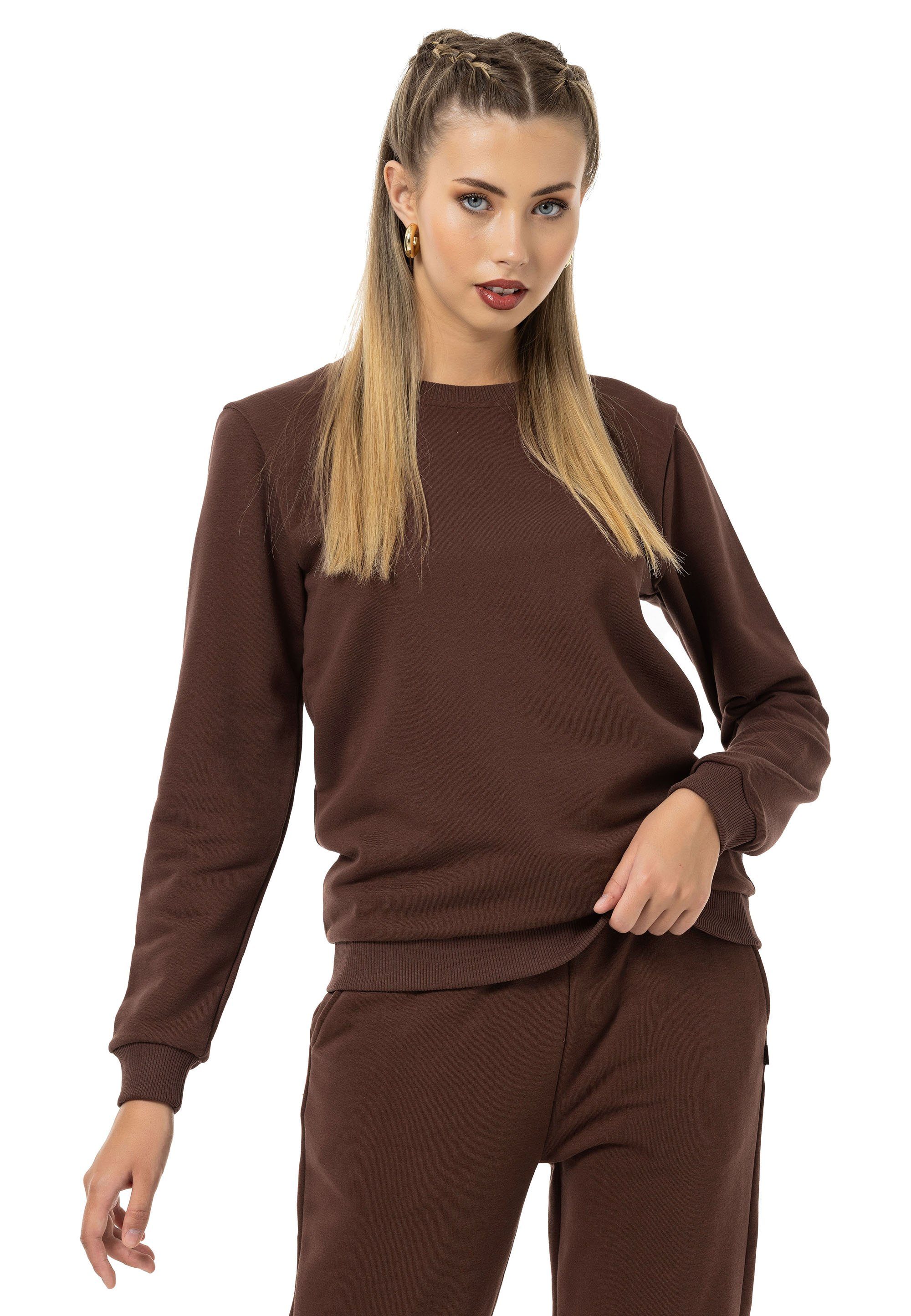 RedBridge Sweatshirt Rundhals Pullover Premium Qualität Braun