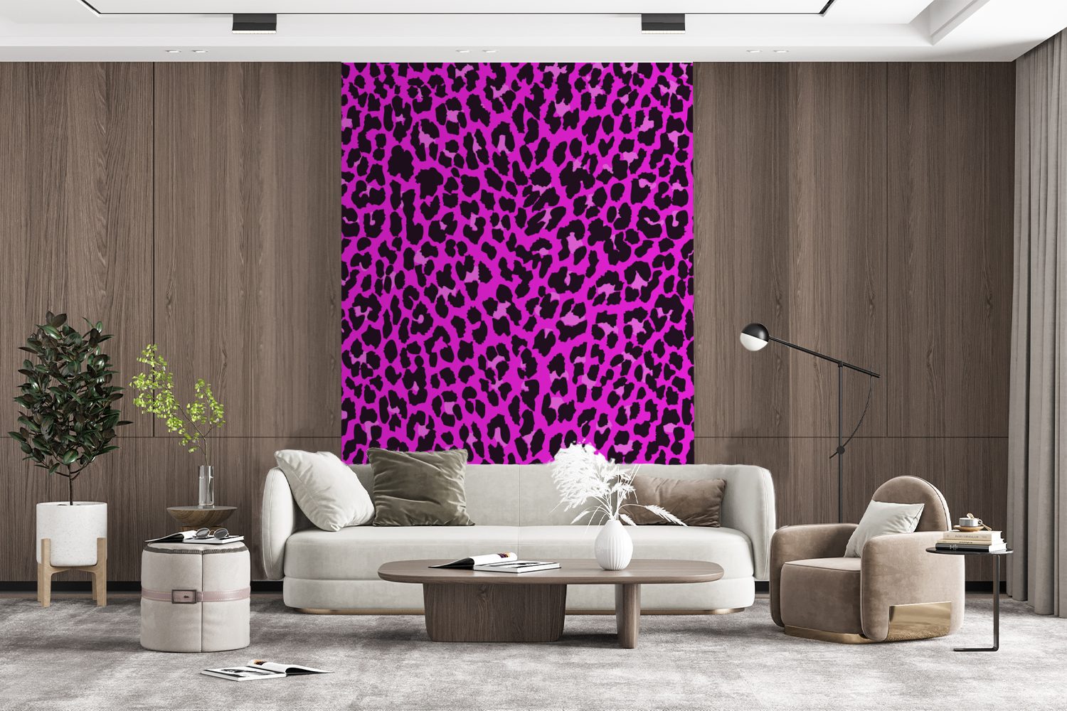 bedruckt, Fototapete St), MuchoWow Wandtapete Matt, Rosa, Tapete Montagefertig - Pelz - Wohnzimmer, für (3 Vinyl Leopard