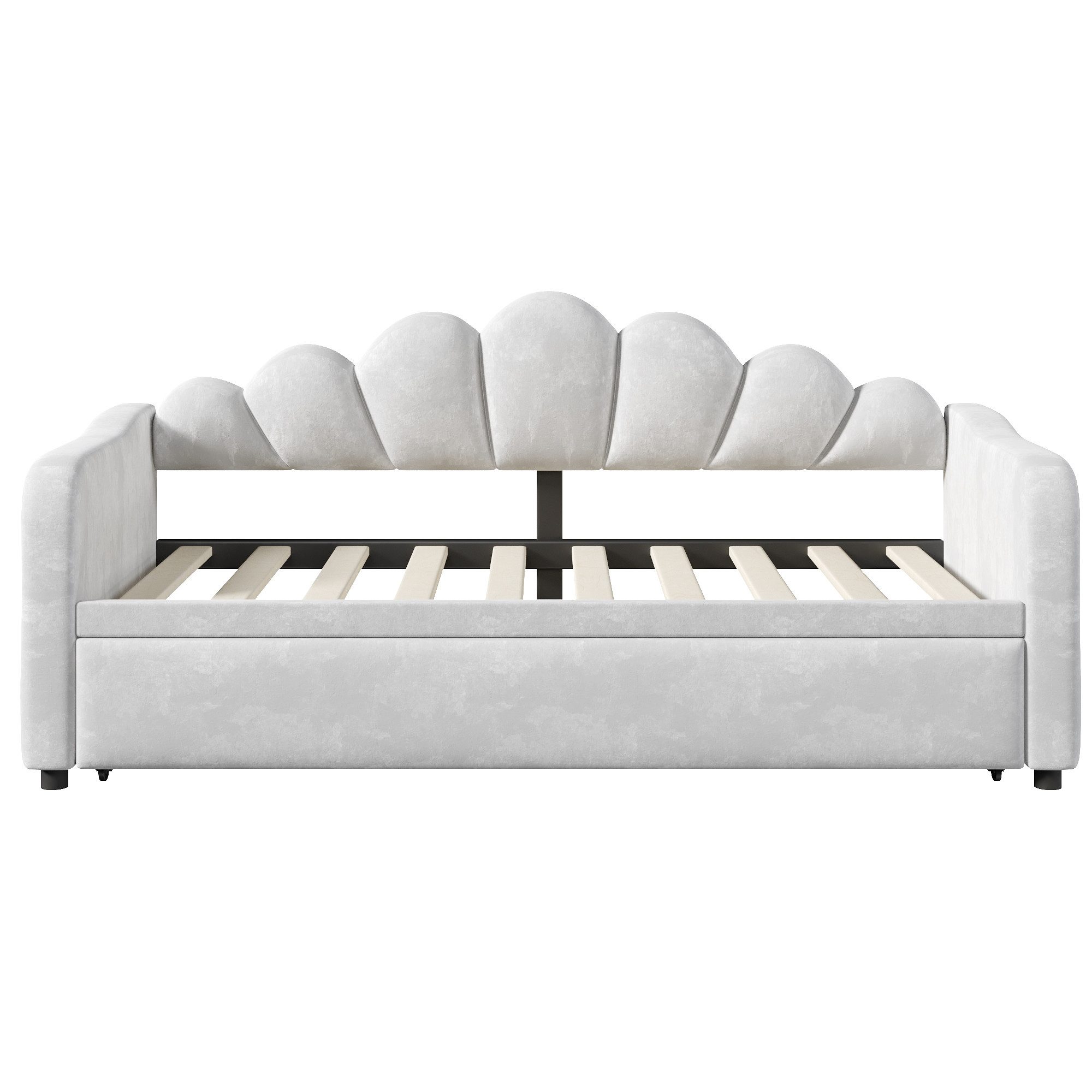 Odikalo Schlafsofa Schlafcouch mit Ausziehbett & LED, Polster-Tagesbett, Ausziehfunktion flach oder aufgestellt