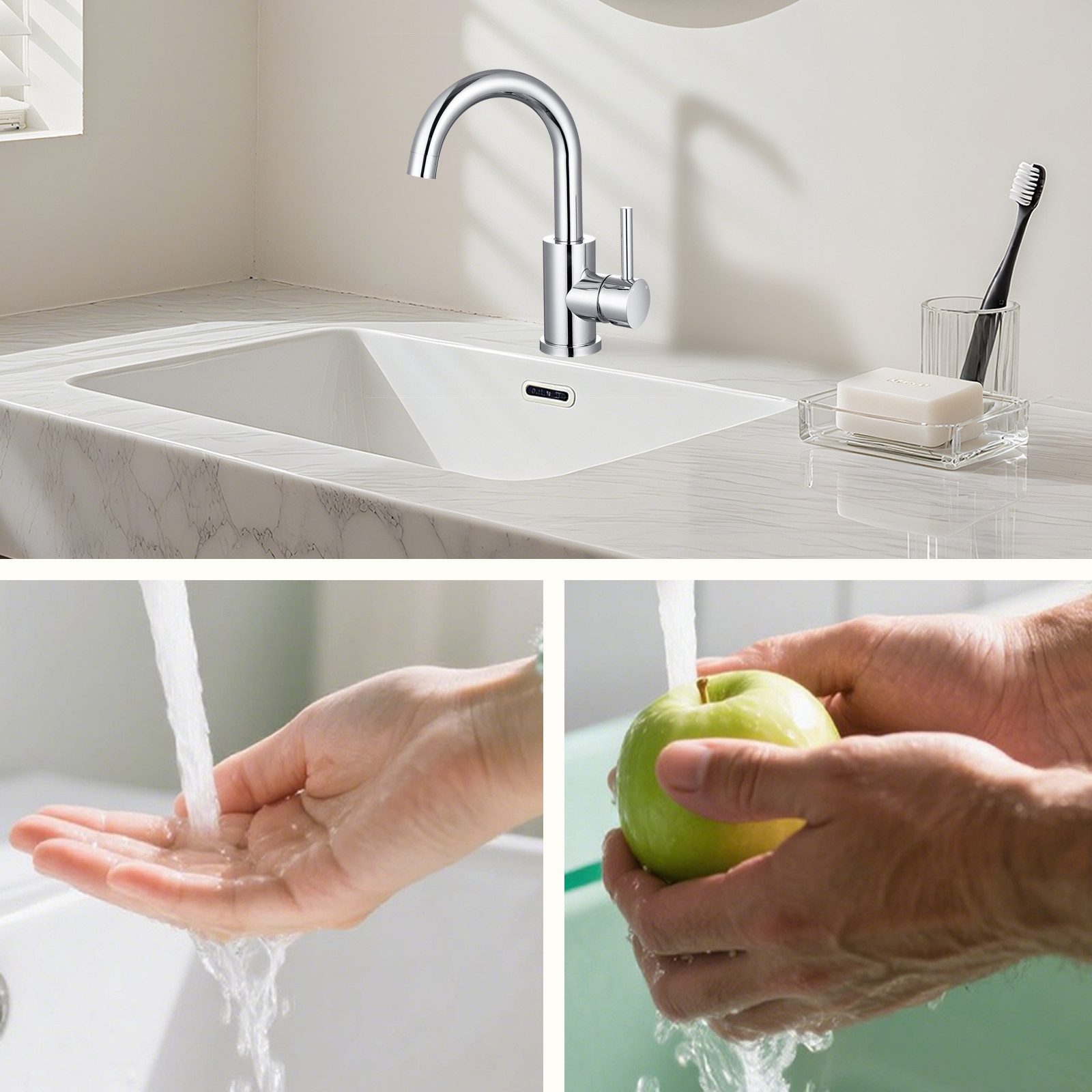 AICA Waschtischarmatur Wasserhahn Bad 360° Drehbar, Warm/Kaltwasser Mischba günstig online kaufen