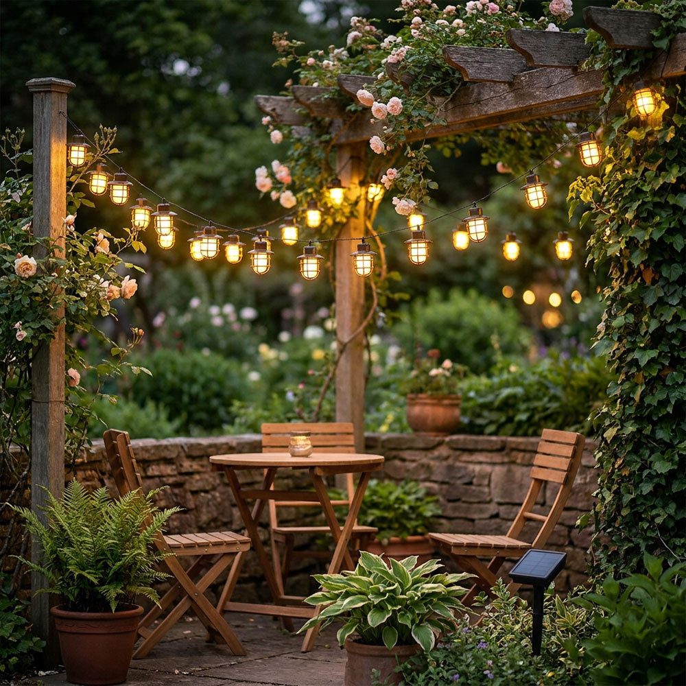 NOWA LED Solarleuchte, LED-Leuchtmittel fest verbaut, Warmweiß, Solar Lichterkette Garten Balkon Veranda Beleuchtung 24x LED Laterne
