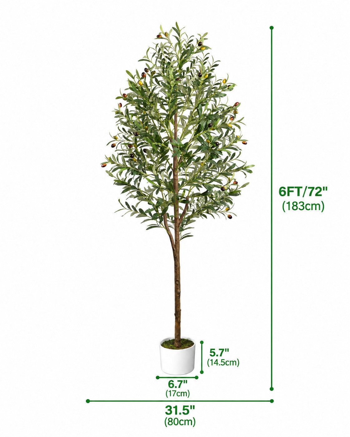 Kunstbaum 180 cm Olivenbaum Künstlich im Topf mit Korb – Kunstpflanze Olivenbaum, SURFOU, Höhe 180 cm, Formbare Zweige mit Metalldraht, dekorative Früchte, pfle – Bild 4 von 5