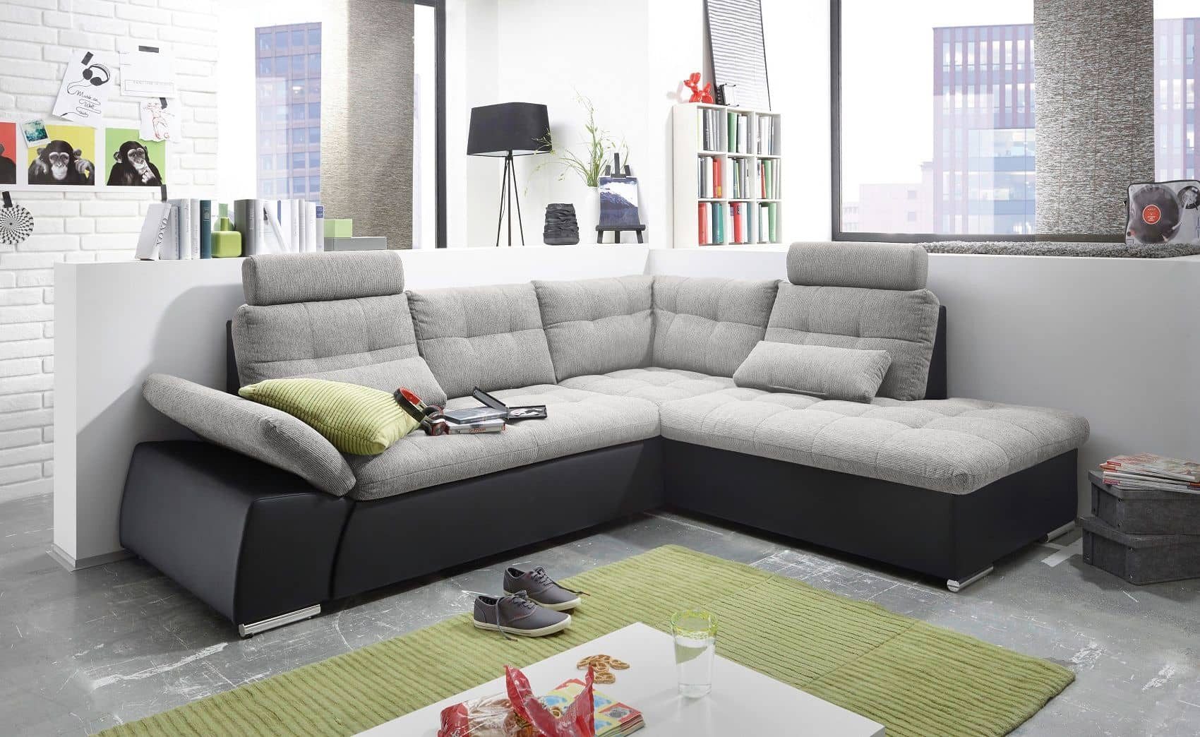 ED EXCITING DESIGN Ecksofa Jakarta, mit Schlaffunktion, verstellbarer Armlehne, 2 Kopfstützen