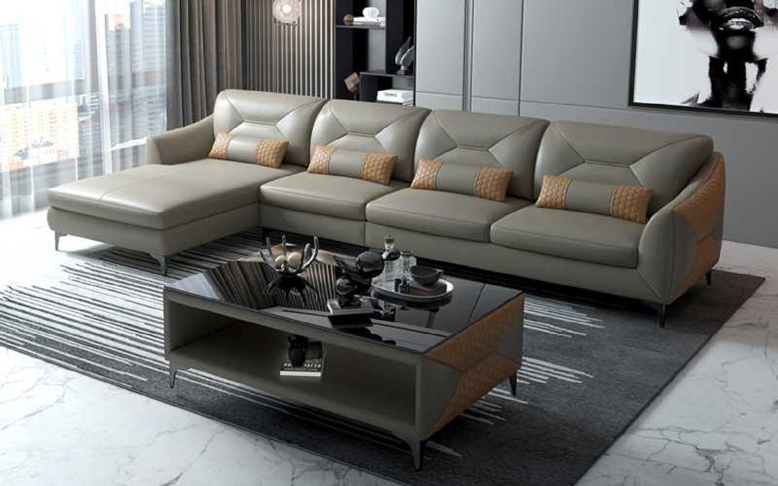 in Teile, Sofa 3 Europe JVmoebel Couch Ecksofa Grau Form Liege Neu, L Luxus Made Eckgarnitur Ecksofa Modern