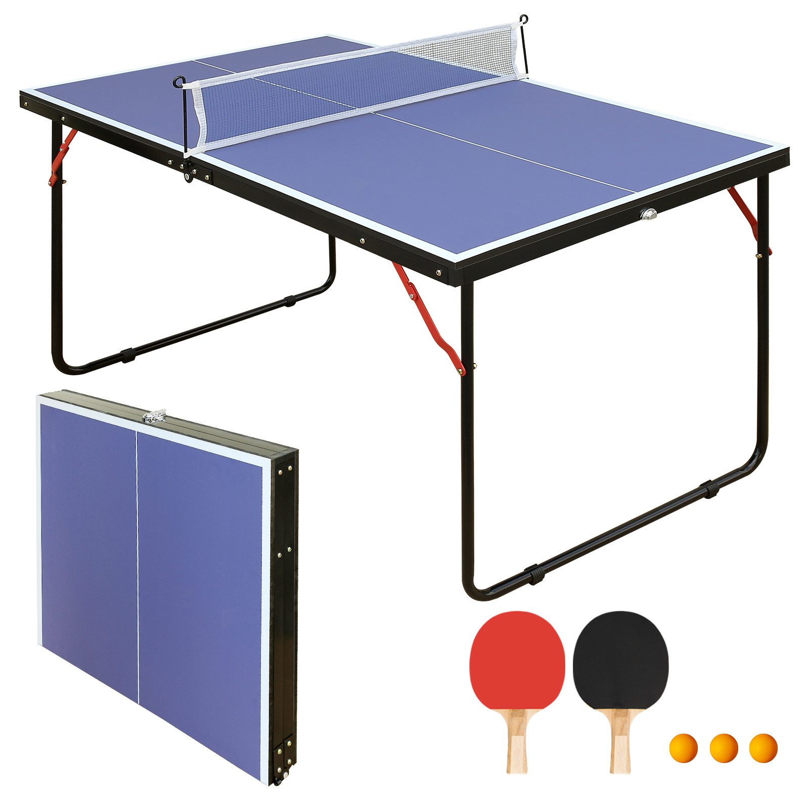 GLP Mini-Tischtennisplatte (Komplett-Set, Tischtennistisch als Komplett-Set mit Netz, 2 Schlägern und 3 Bällen), Kompakt klappbar, leicht tragbar, vormontiert, mit komplettem Set.