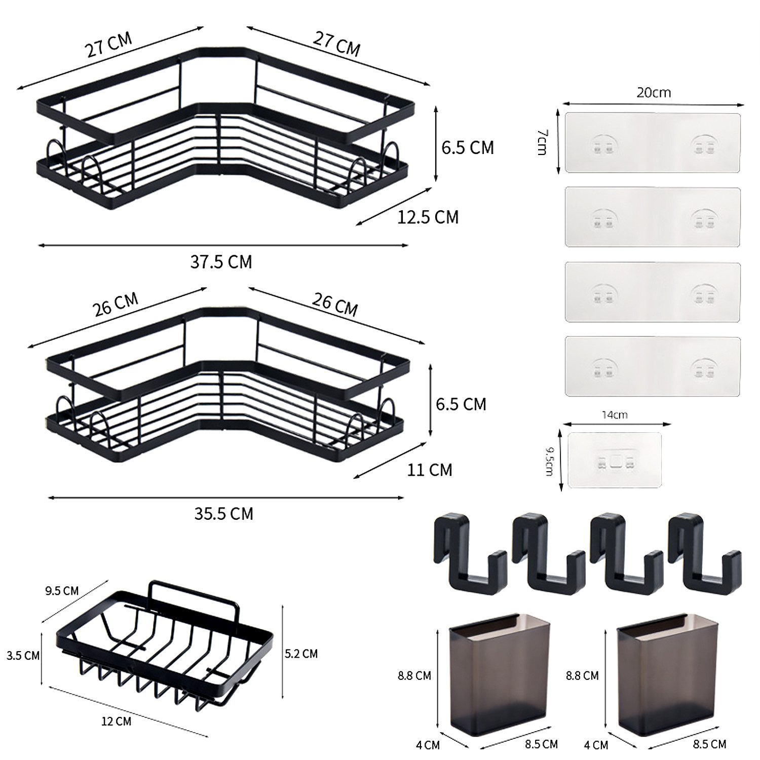 Fine Life Pro Duschablage ohne Bohren Rostfrei Schwarz Duschregal mit 4 Haken, 2-tlg., für Bad Küche Toilette,Badezimmer Regal Organizer – Bild 2 von 5