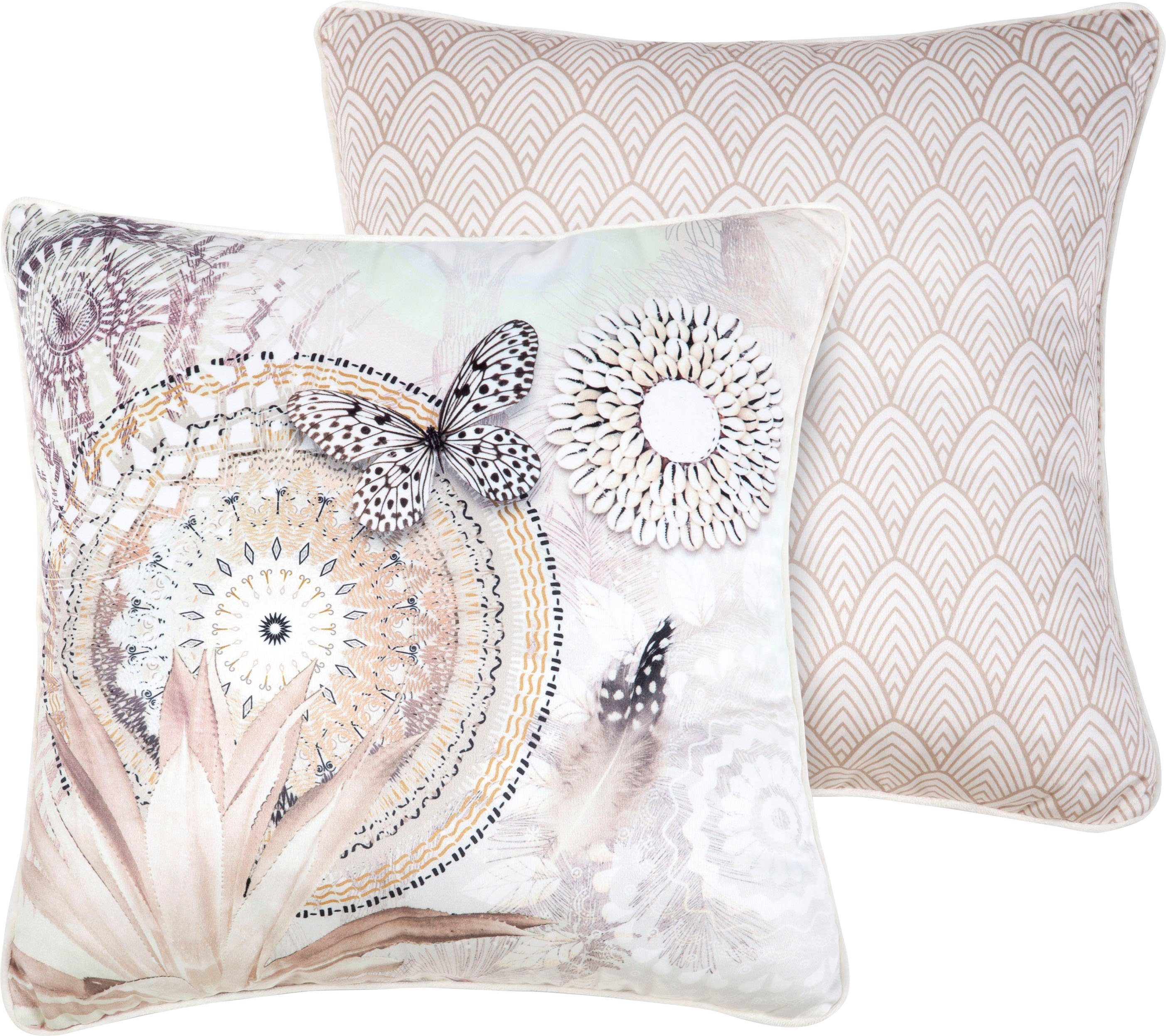 hip Dekokissen Kaskae, Mit Füllung, 1 Stück, Mit Biese, 48x48, Wendeoptik, Weich, Federn Sand