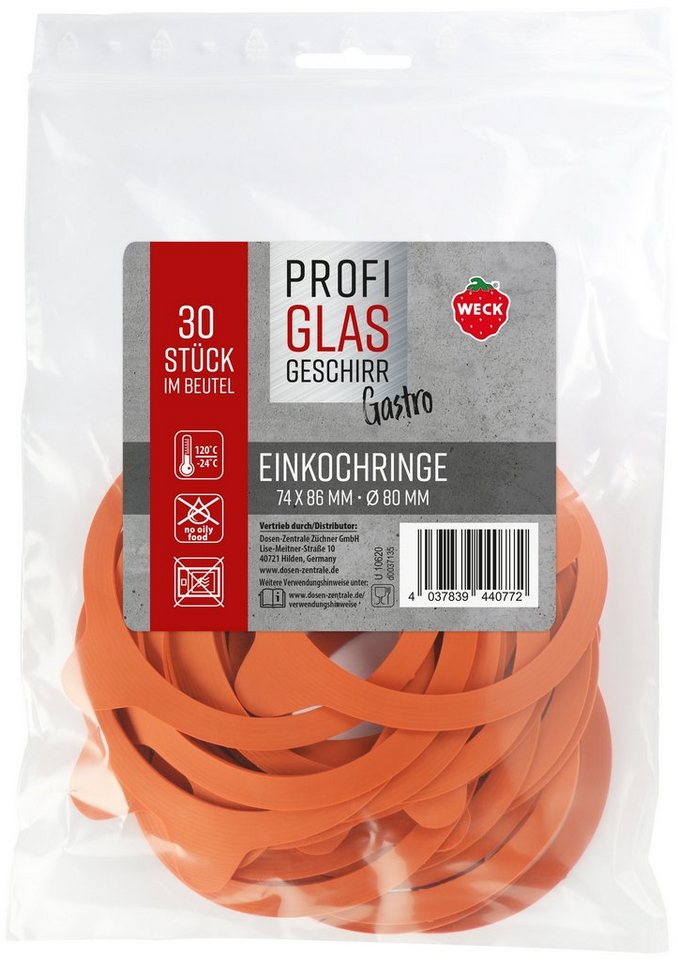 20er-Pack Weck-Gummiringe – Orange, 9,5 Cm Außen-Ø, 7 Cm Innen-Ø, 0,2 Cm Dick, Aus Silikon, Für Einmachgläser, Mason Jars & Konservengläser – Temperaturbeständig -40°C Bis 230°C