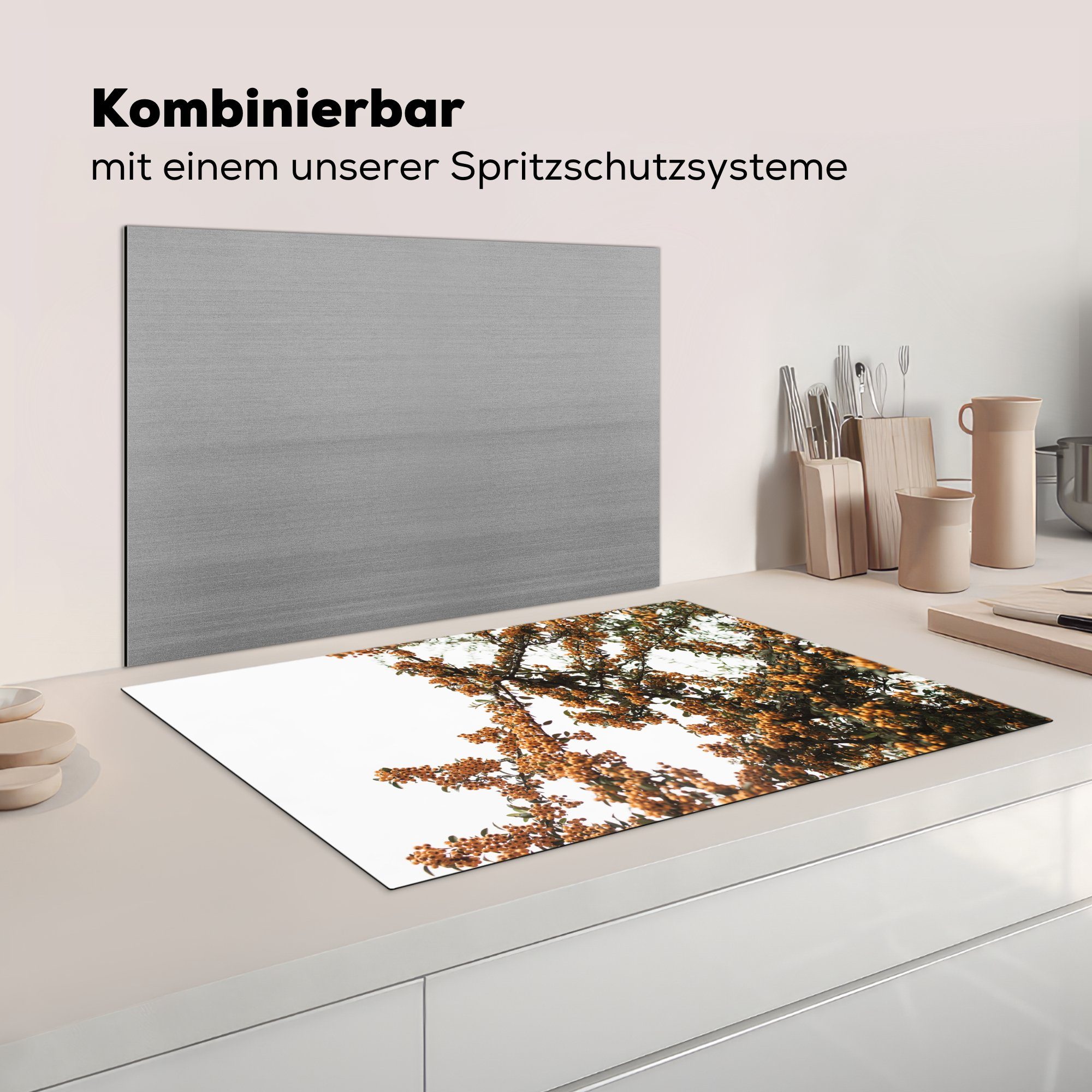 Blumen für küche, (1 Induktionskochfeld Äste Schutz Natur, 81x52 tlg), - Herdblende-/Abdeckplatte MuchoWow cm, die Vinyl, Ceranfeldabdeckung -