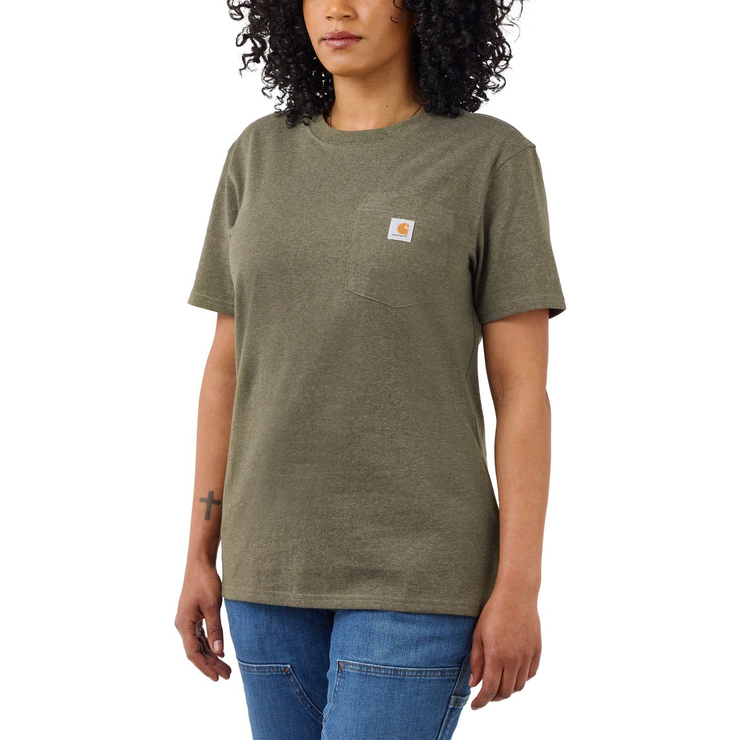 Carhartt T-Shirt Carhartt Damen T-Shirt Loose Fit Heavyweight Short-Sleeve Pocket Adult basil heather