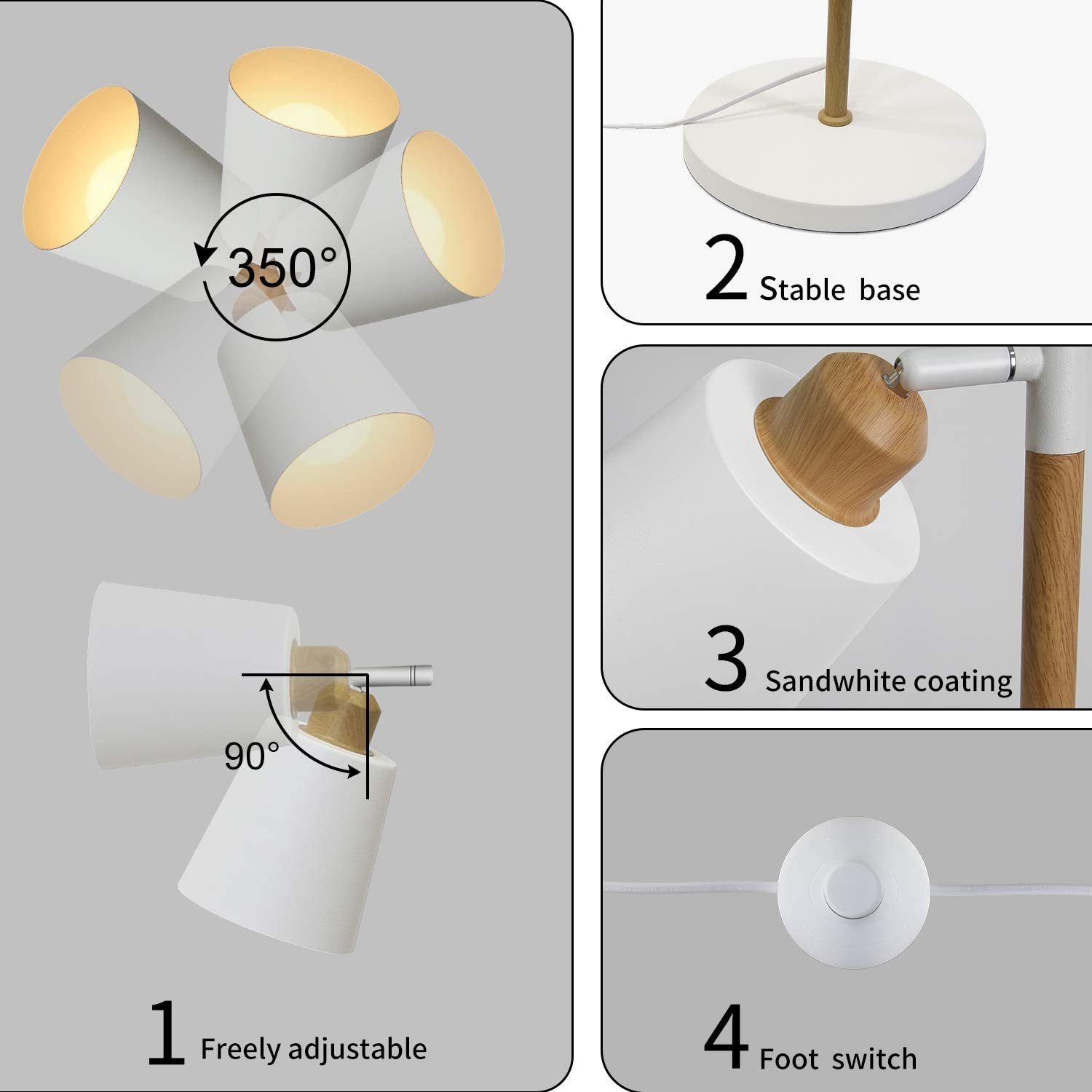 Wohnzimmer 3 schwenkbar ZMH Kaffeetasse-Förmige E27 Modern Weiß Stehlampe Flammig