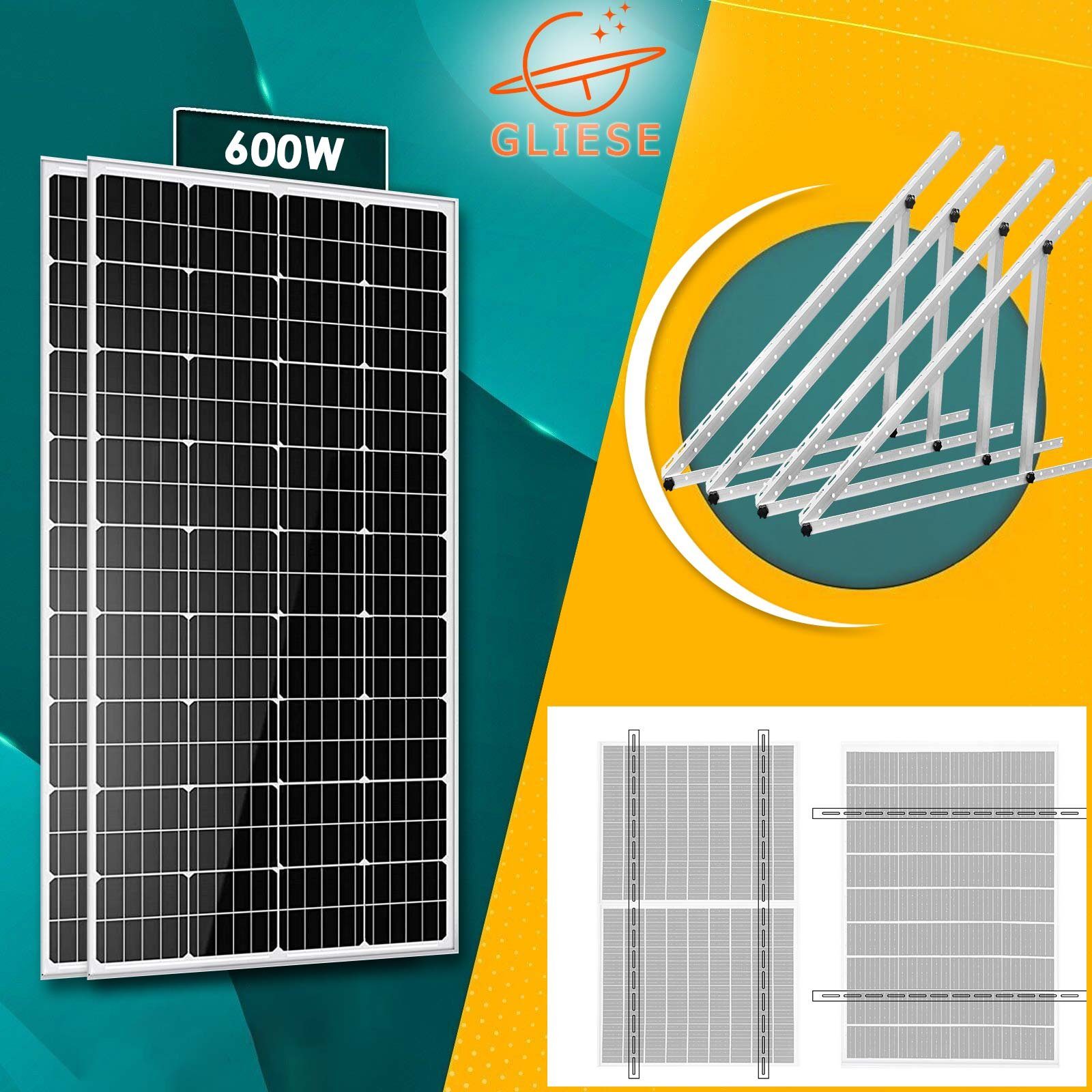 GLIESE Solarmodul 300W Solarpanel Kit mit 45inch Solarmodul Halterung, 300,00 W, Monokristallin