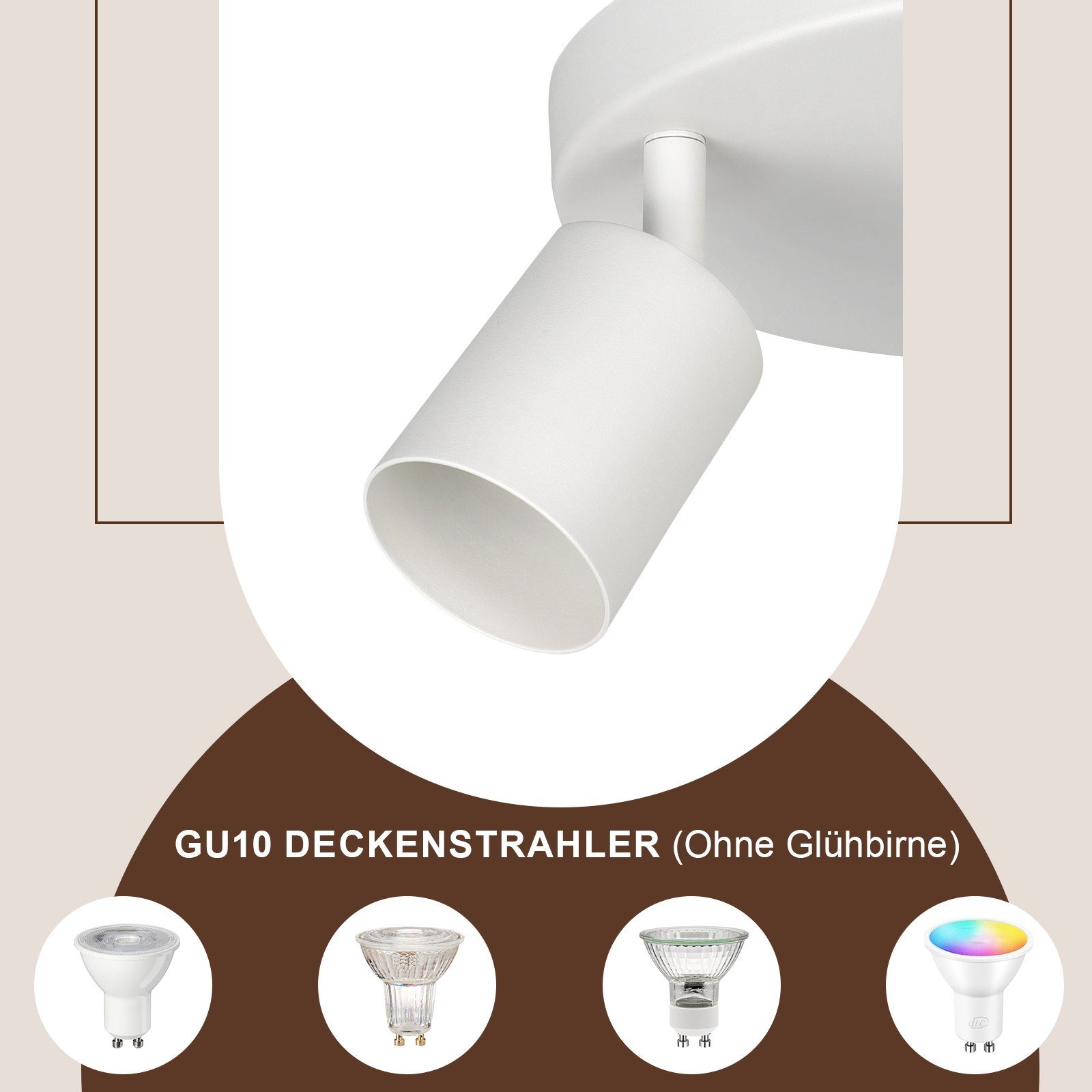 weiß, GU10 Leuchtmittel, Deckenstrahler Wohnzimmer 3-Flammig Modern Flexible LED ohne Rotation, Schwenbar, ZMH Schlafzimmer, Deckenleuchte Rund