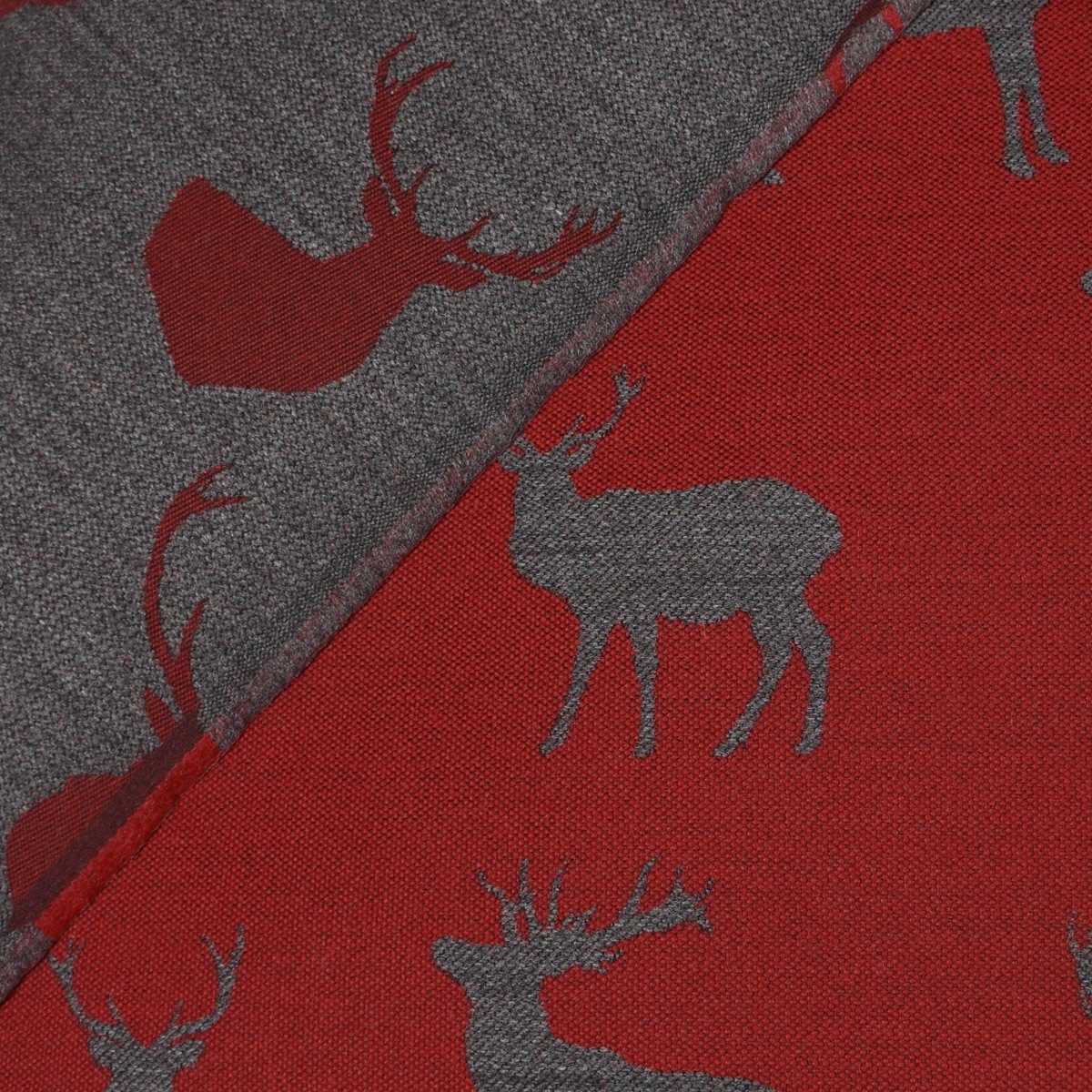 Größen grau Hirschen Kissenhülle SCHÖNER grau, Dekokissen LEBEN. mit rot SCHÖNER verschiedene LEBEN. rot