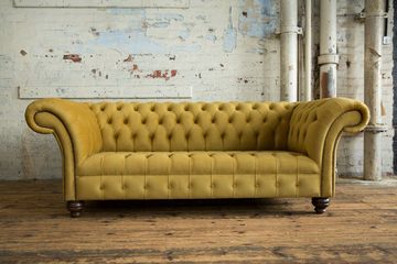 JVmoebel Chesterfield-Sofa Chesterfield Klassische Gelbe Textil Couch Sofa Sitz Polster Stoff, Die Rückenlehne mit Knöpfen.