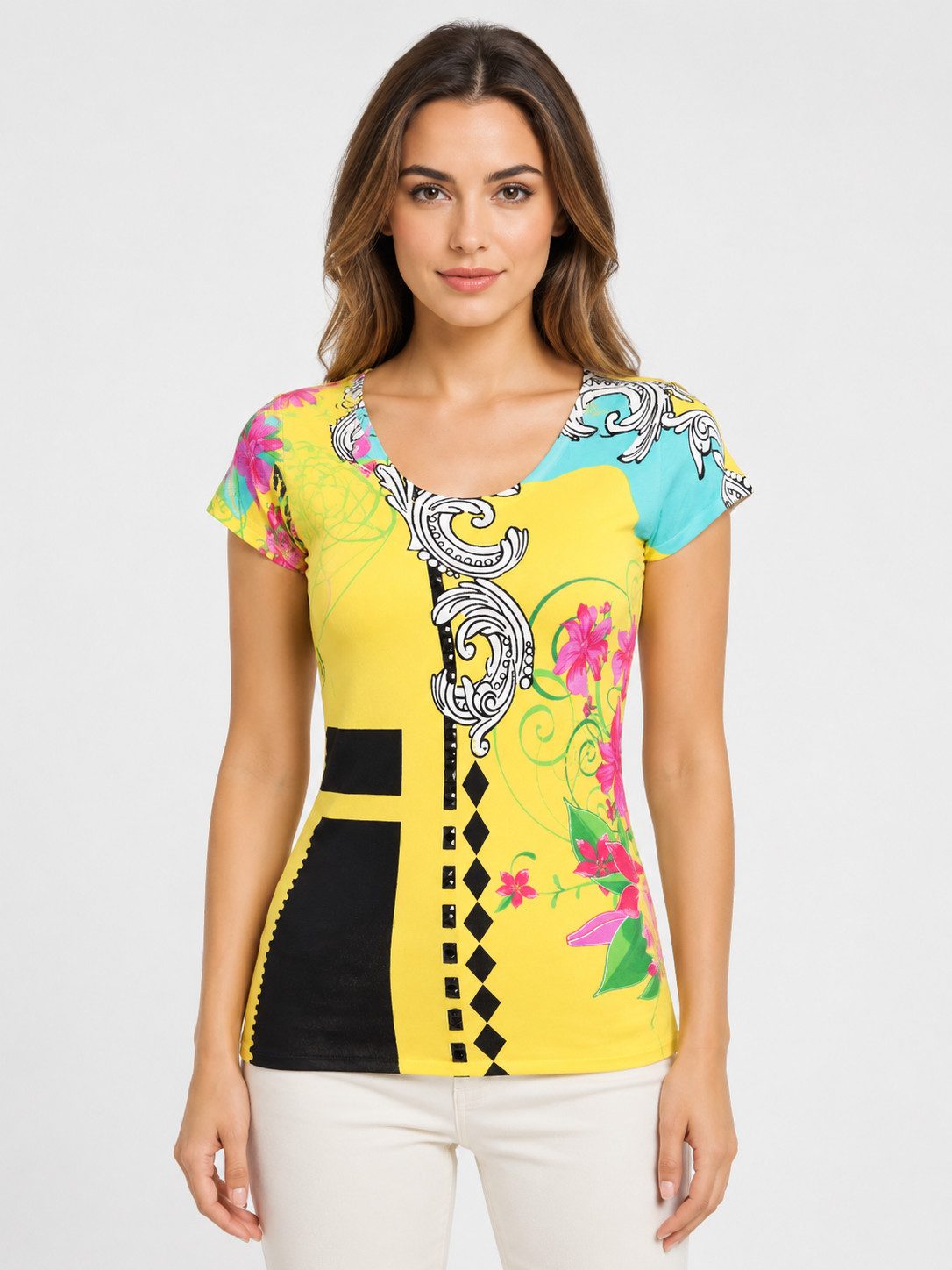 Passioni T-Shirt T-shirt mit grafischem Blumen und geometrischem Druck
