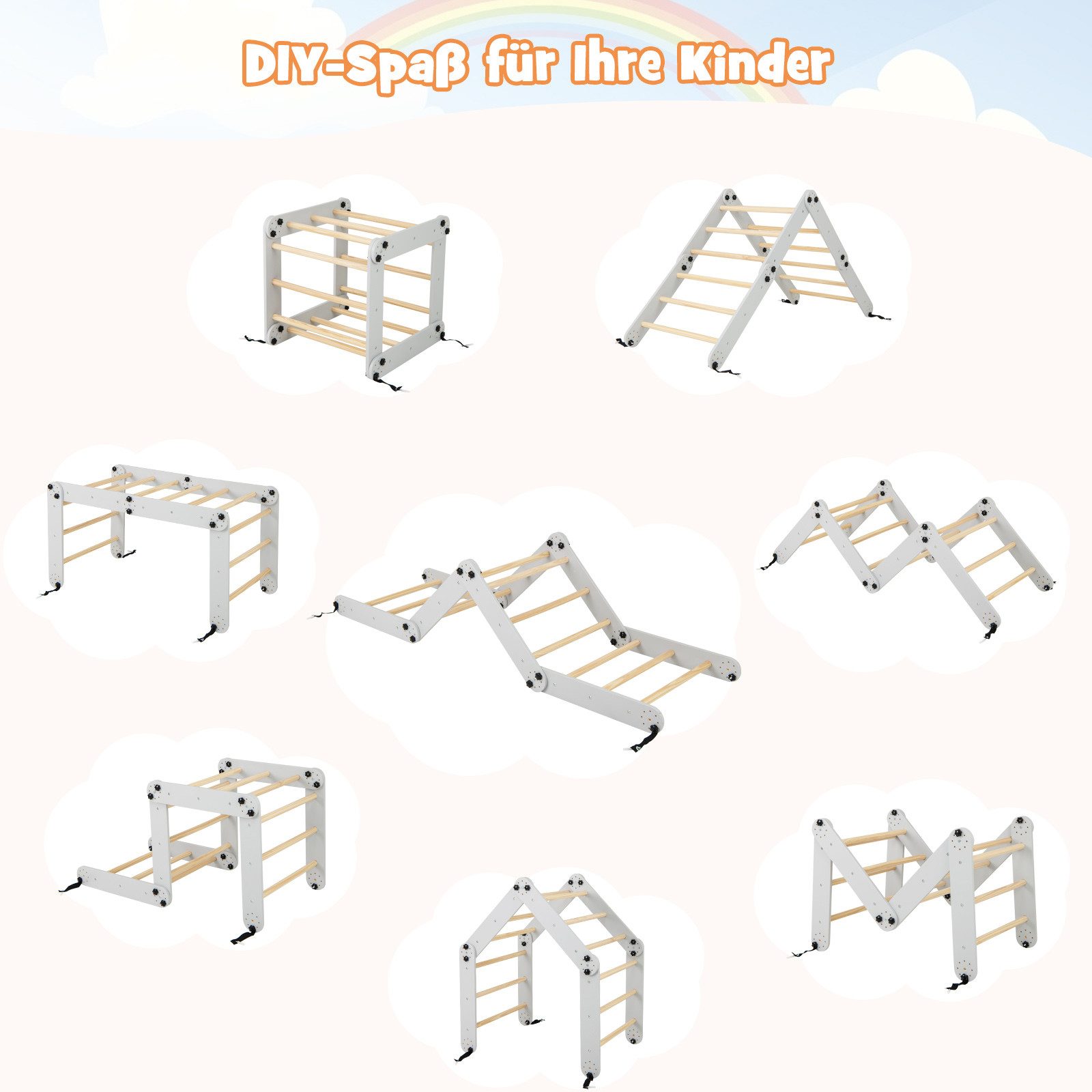 COSTWAY Klettergerüst, 5 in 1 indoor faltbar mit Rampe & Leiter