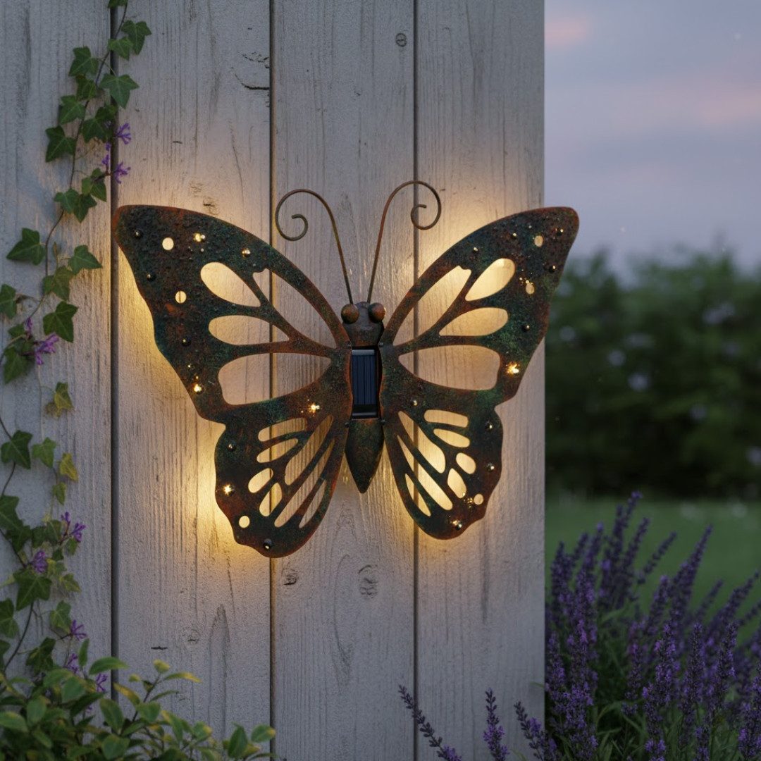 abc HOME Gartenfigur Wanddeko Schmetterling, LEDs, Solarpanel, Lichtsensor