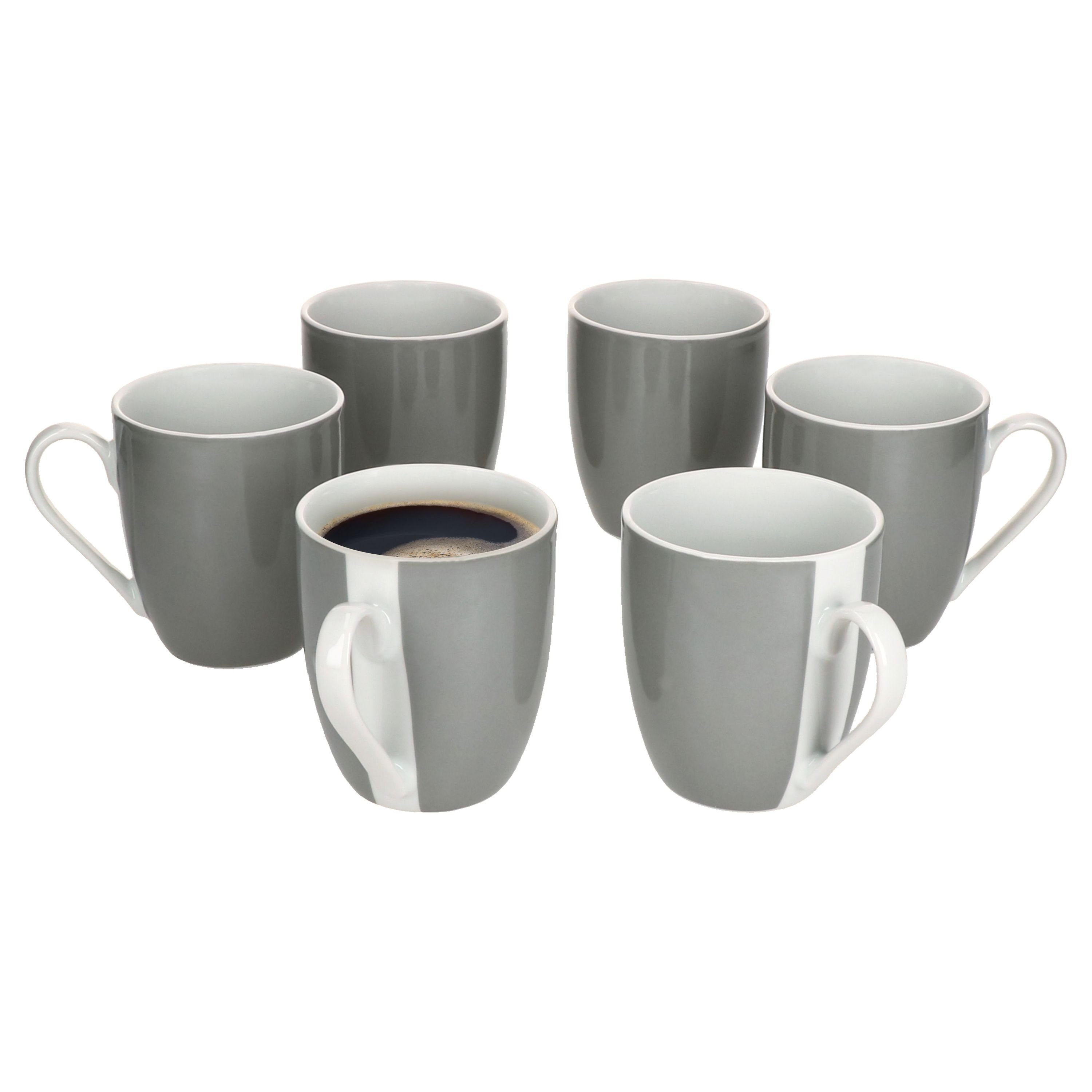 MamboCat Кружки 6er Set Variant Grau Чашки 350ml bunte Porzellan-Tassen, Porzellan