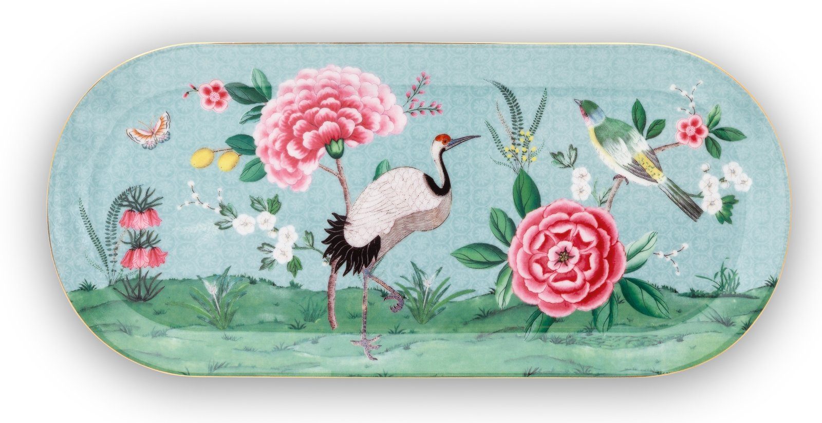 PiP Studio Servierplatte Blushing Birds Tortenplatte blue 33 x 15 cm, Porzellan, (Platten)