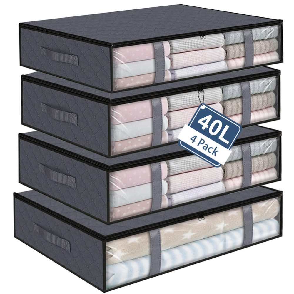 HUGERSTONE Aufbewahrungstasche 4 Stück Unterbett Aufbewahrungsbox,Faltbare Kleidung Aufbewahrung (Set, 4-tlg., 40 L / 75 L), groß Aufbewahrungstasche für Bettdecken Kleidung unters bett