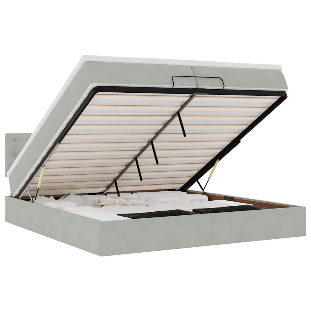 Bett Ottoman-Bett mit Matratzen & LEDs Hellgrau 200x200 cm Samt