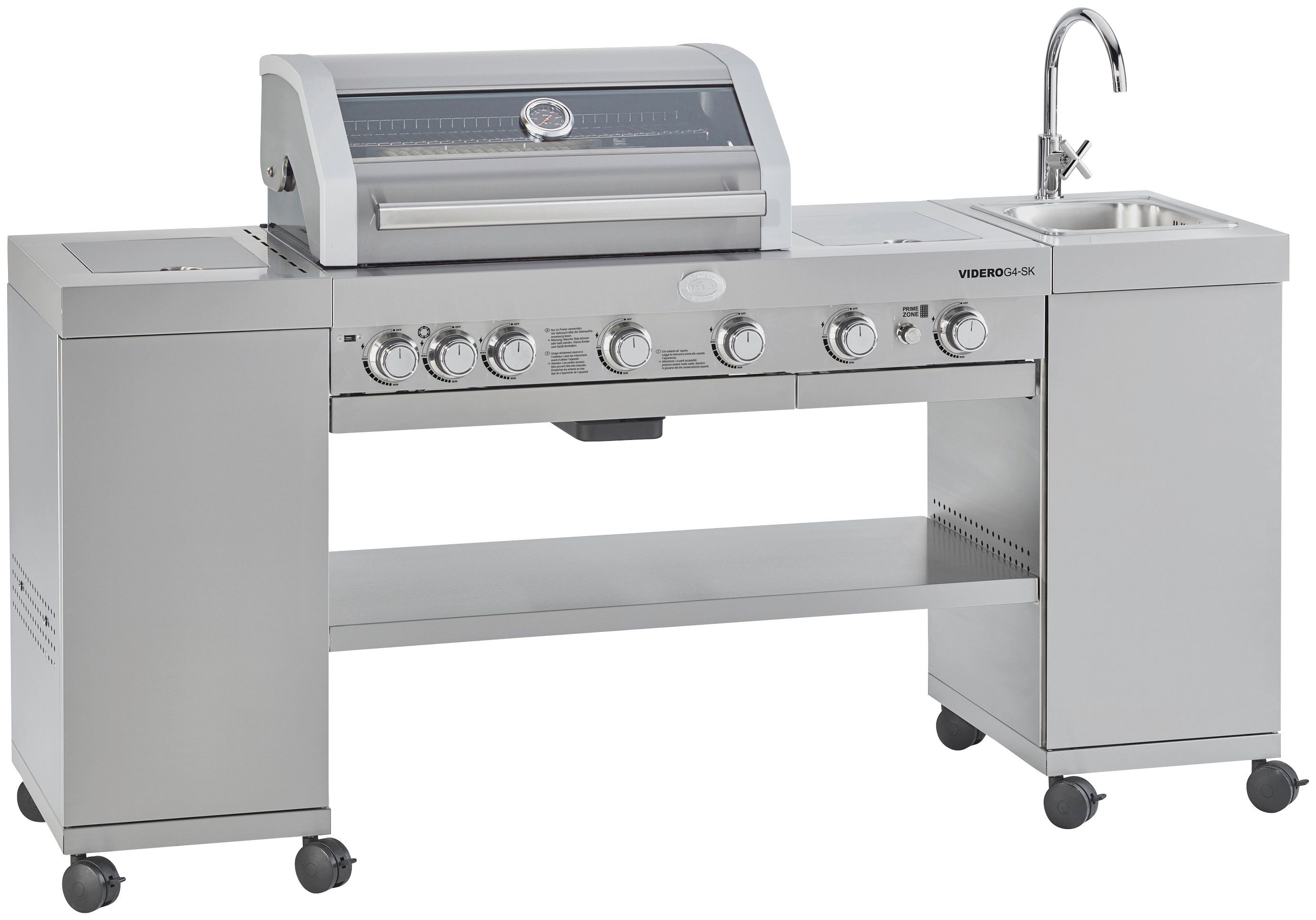 Rösle Gasgrill BBQKitchen Videro G4SK Edelstahl, BxTxH 154x63x122 cm