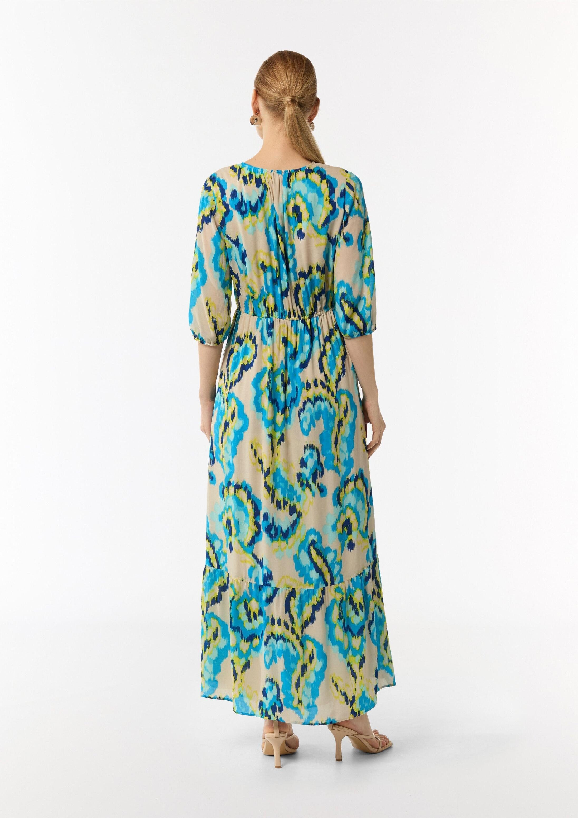 comma Maxikleid Kleid Gemustertes Maxikleid mit V-Ausschnitt in Wickeloptik