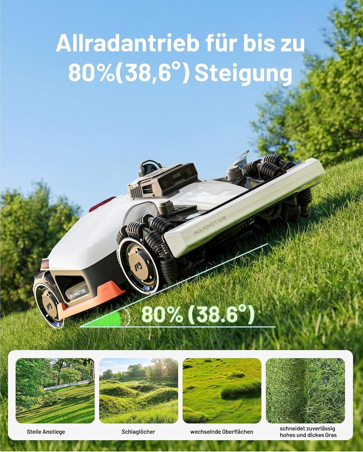 Mammotion Rasenmähroboter LUBA 3 AWD 1500 Mähroboter ohne Begrenzungskabel, bis 1500 m² Rasenfläche, (mit Waschständer, 360° LiDAR + Dual-Kamera-KI-Vision), All – Bild 5 von 5