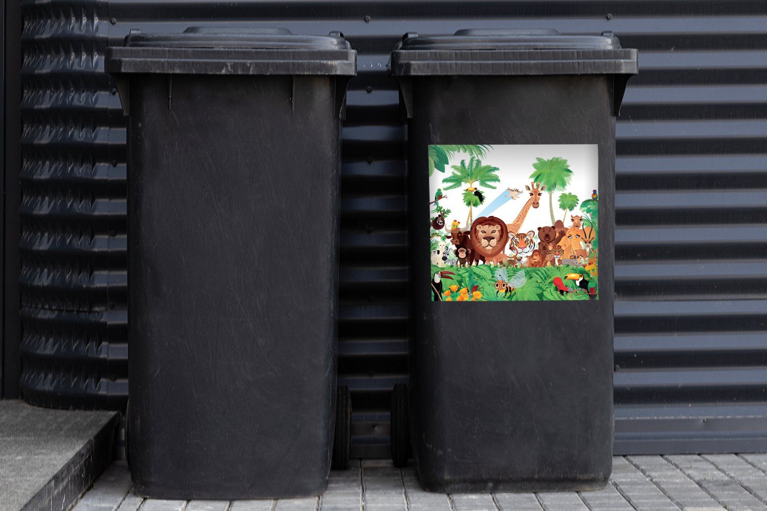 Mädchen St), Tiger Kinder - Abfalbehälter Dschungel - - Mülltonne, - Sticker, Wandsticker Mülleimer-aufkleber, - Jungen Löwe - Tiere Container, MuchoWow (1 Wilde