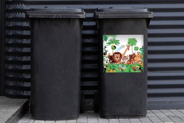 MuchoWow Wandsticker Wilde Tiere - Dschungel - Löwe - Tiger - Mädchen - Kinder - Jungen (1 St), Mülleimer-aufkleber, Mülltonne, Sticker, Container, Abfalbehälter